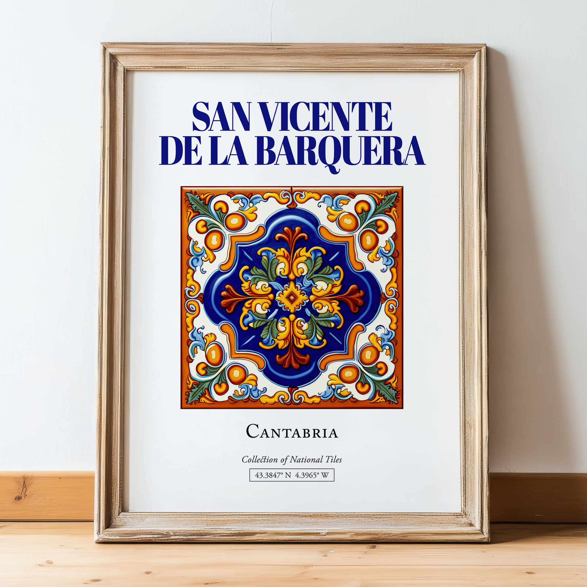 San Vicente de la Barquera, Spain – Travel Print, in wooden frame leaning on the floor