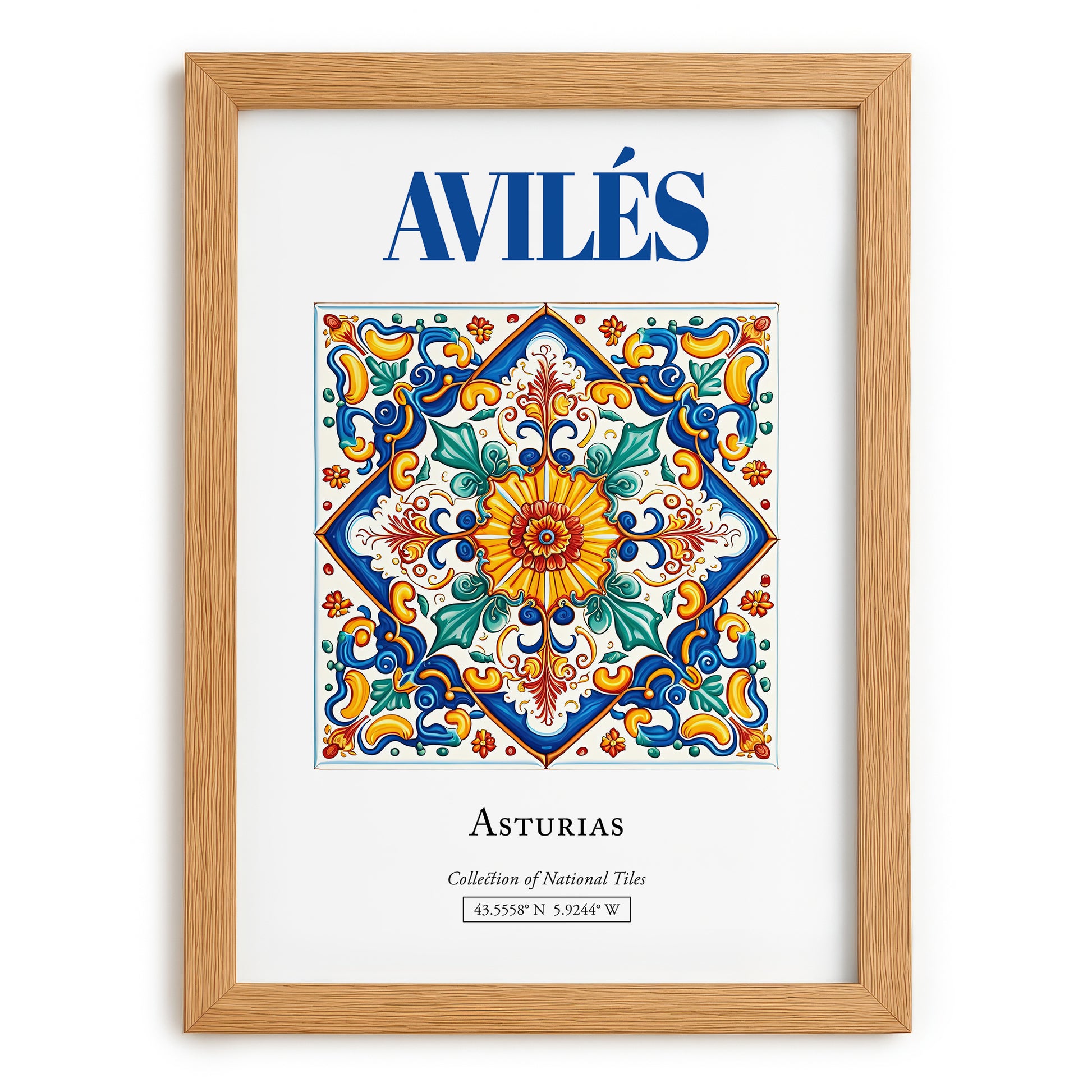 Avilés, Spain – Travel Print, set in oak frame
