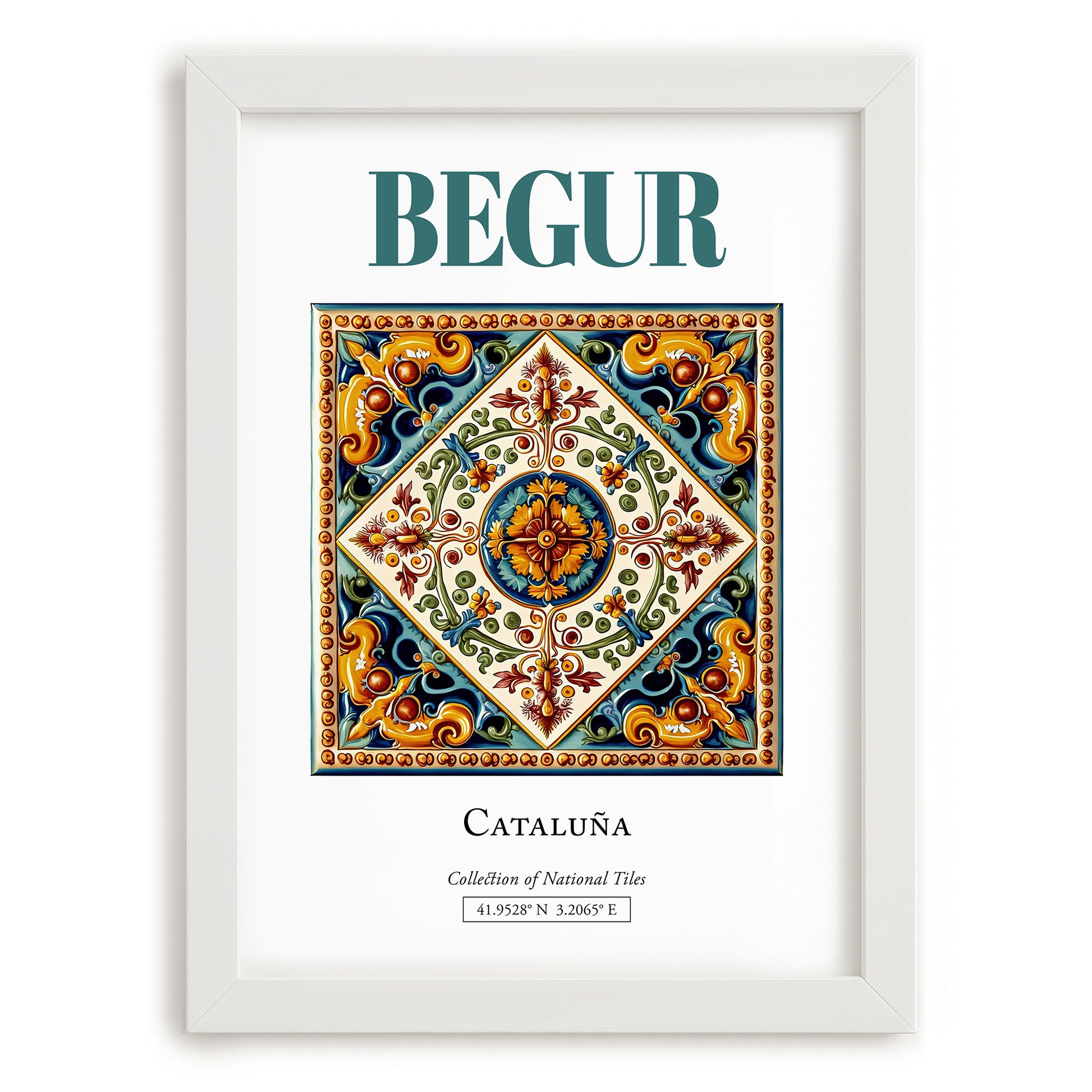 Begur, Spain – Travel Poster, placed in minimal white frame