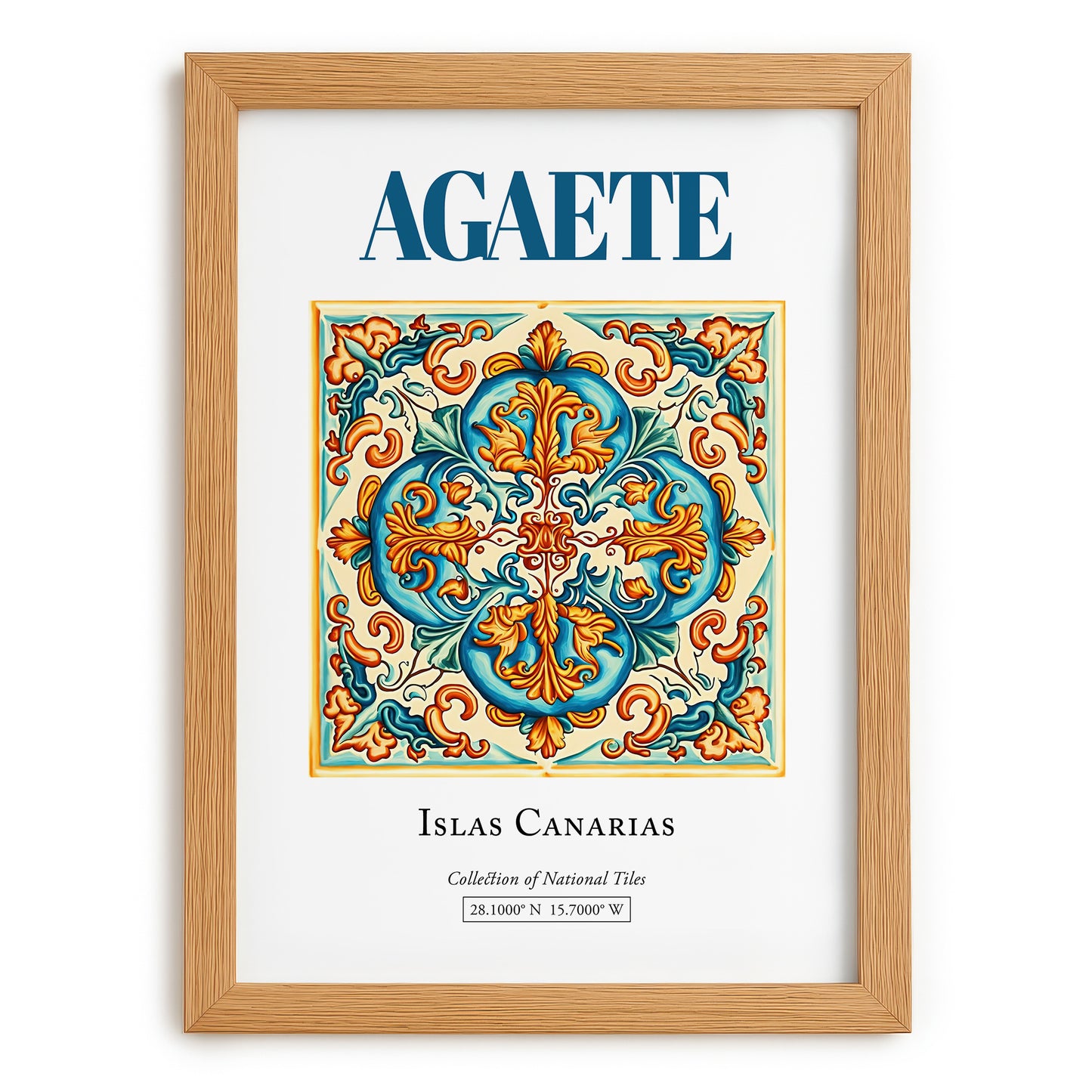 Agaete, Spain – Retro Travel Poster, set in oak frame