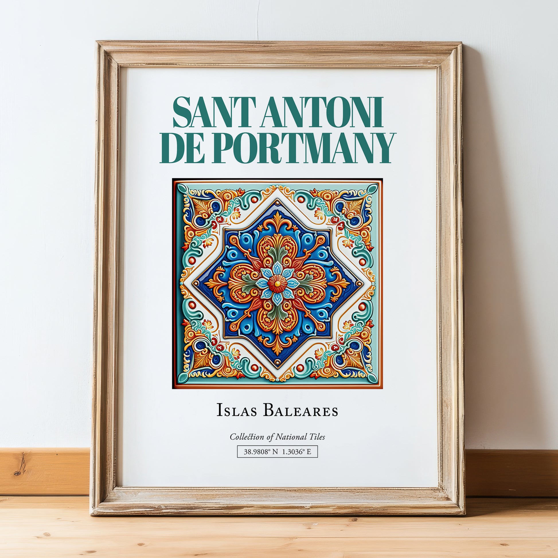 Sant Antoni de Portmany, Spain – Travel Poster, in wooden frame leaning on the floor