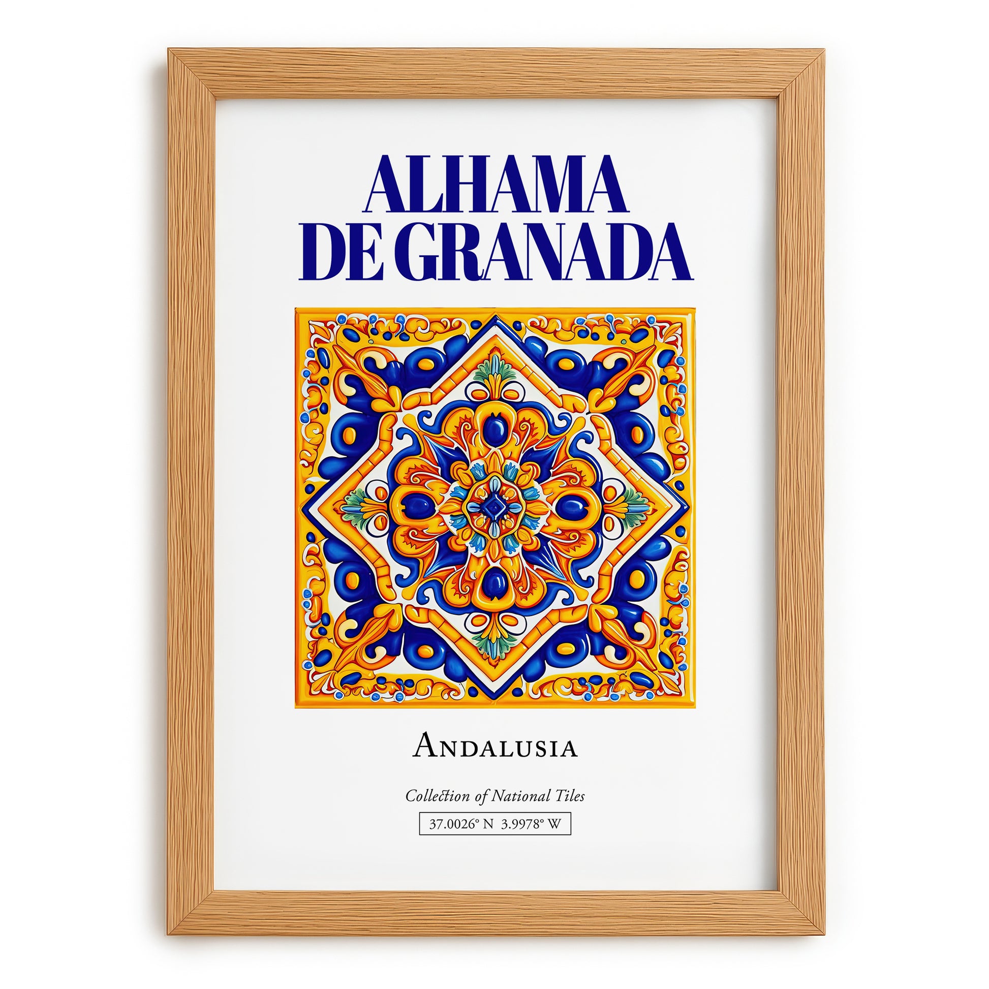 Alhama de Granada, Spain – Retro Travel Poster, set in oak frame