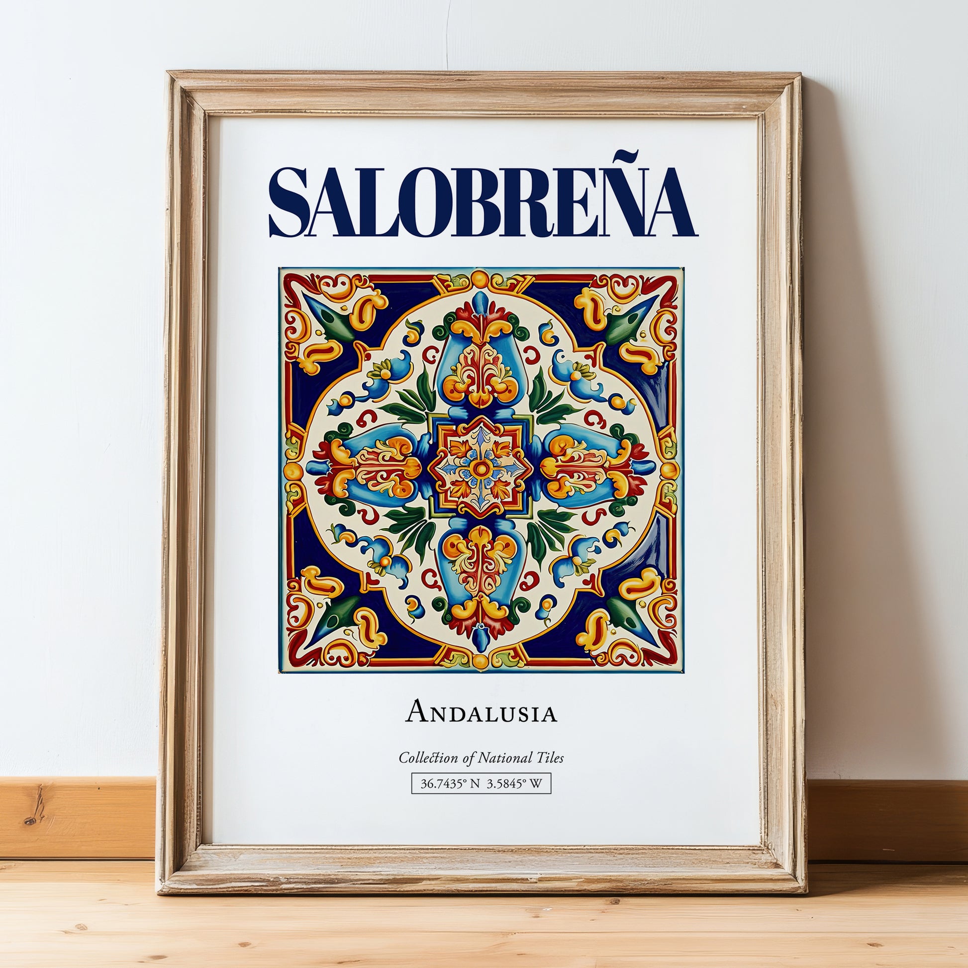 Salobreña, Spain – Travel Wall Decor, in wooden frame leaning on the floor