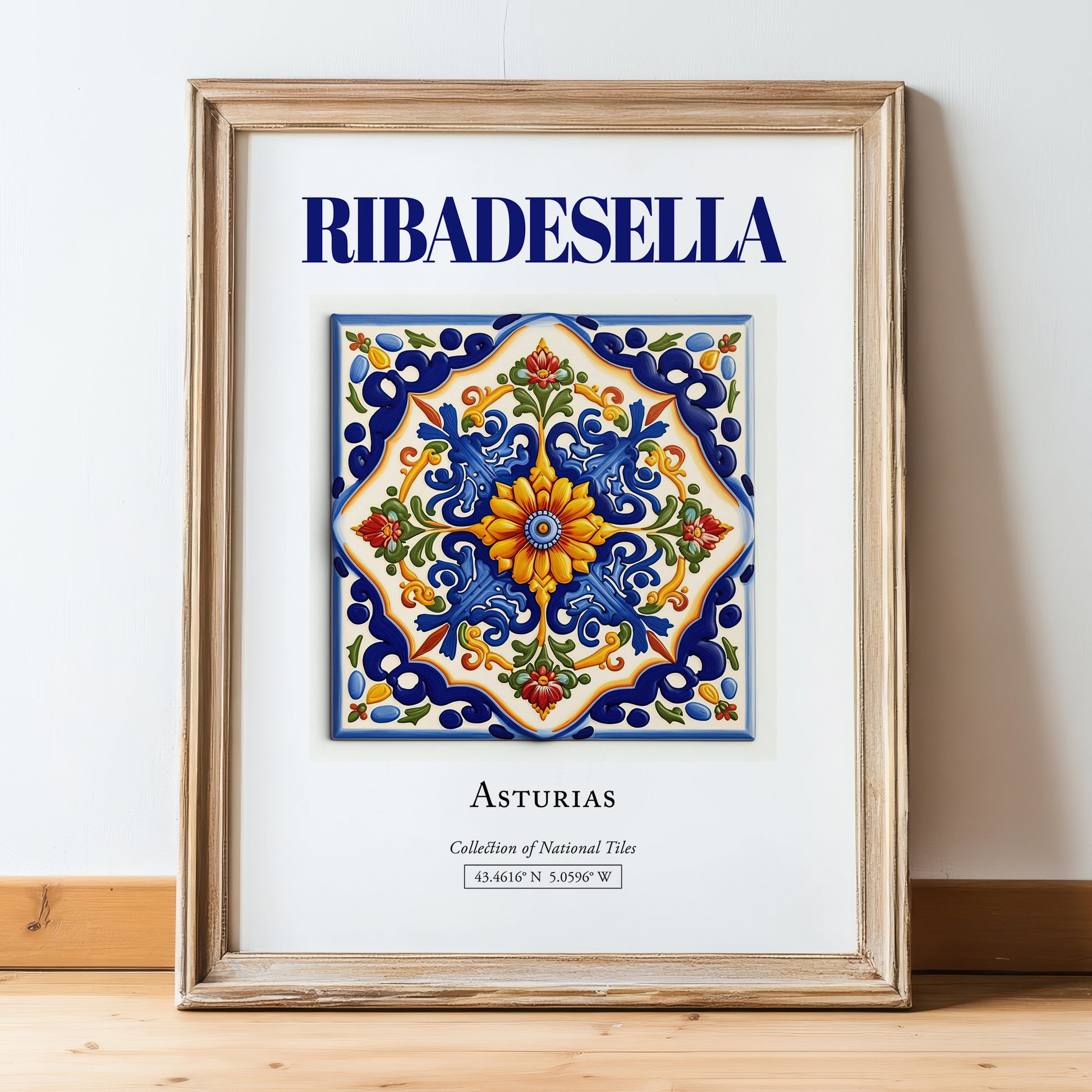 Ribadesella, Spain – Travel Print, in wooden frame leaning on the floor