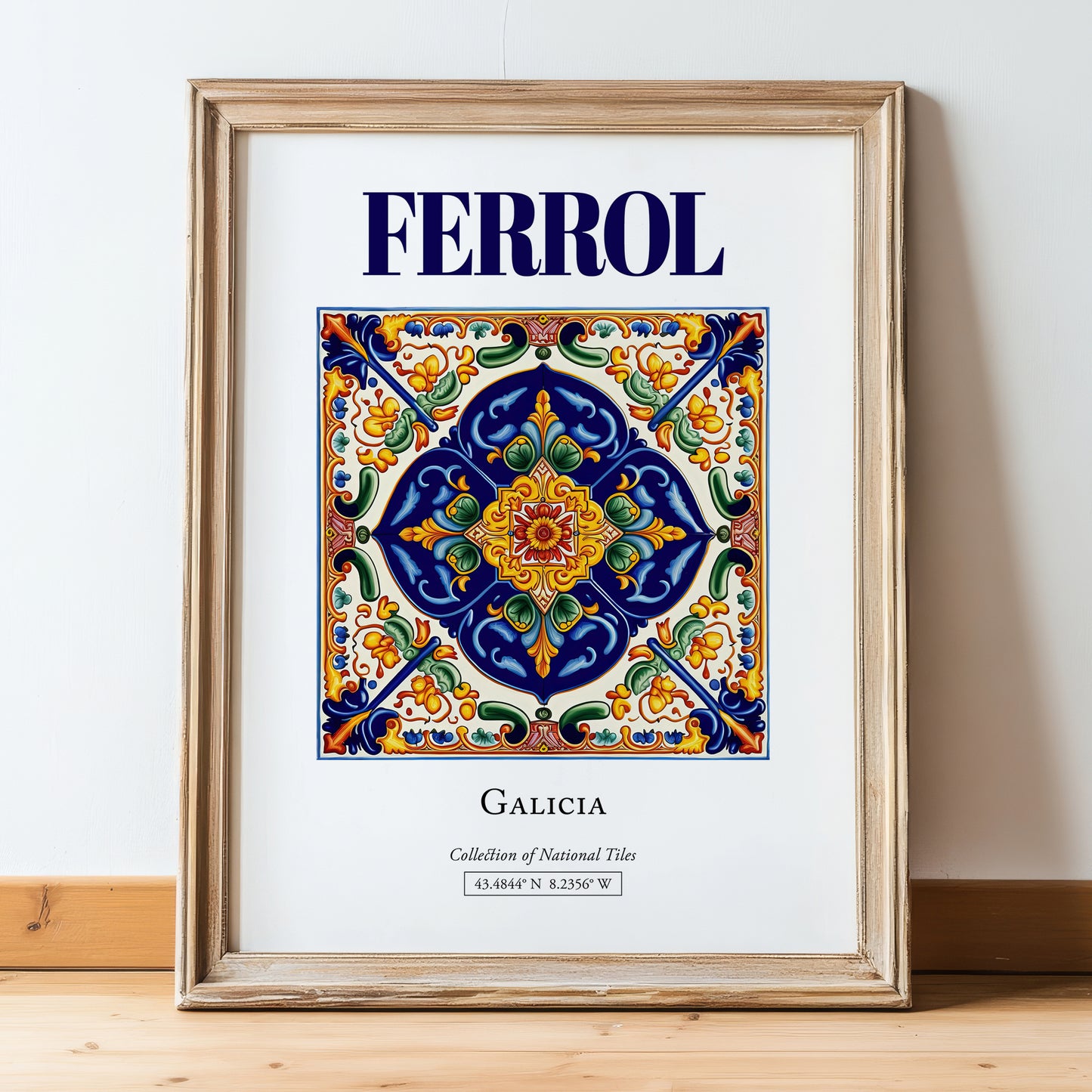 Ferrol, Spain – Wanderlust Wall Decor, in wooden frame leaning on the floor