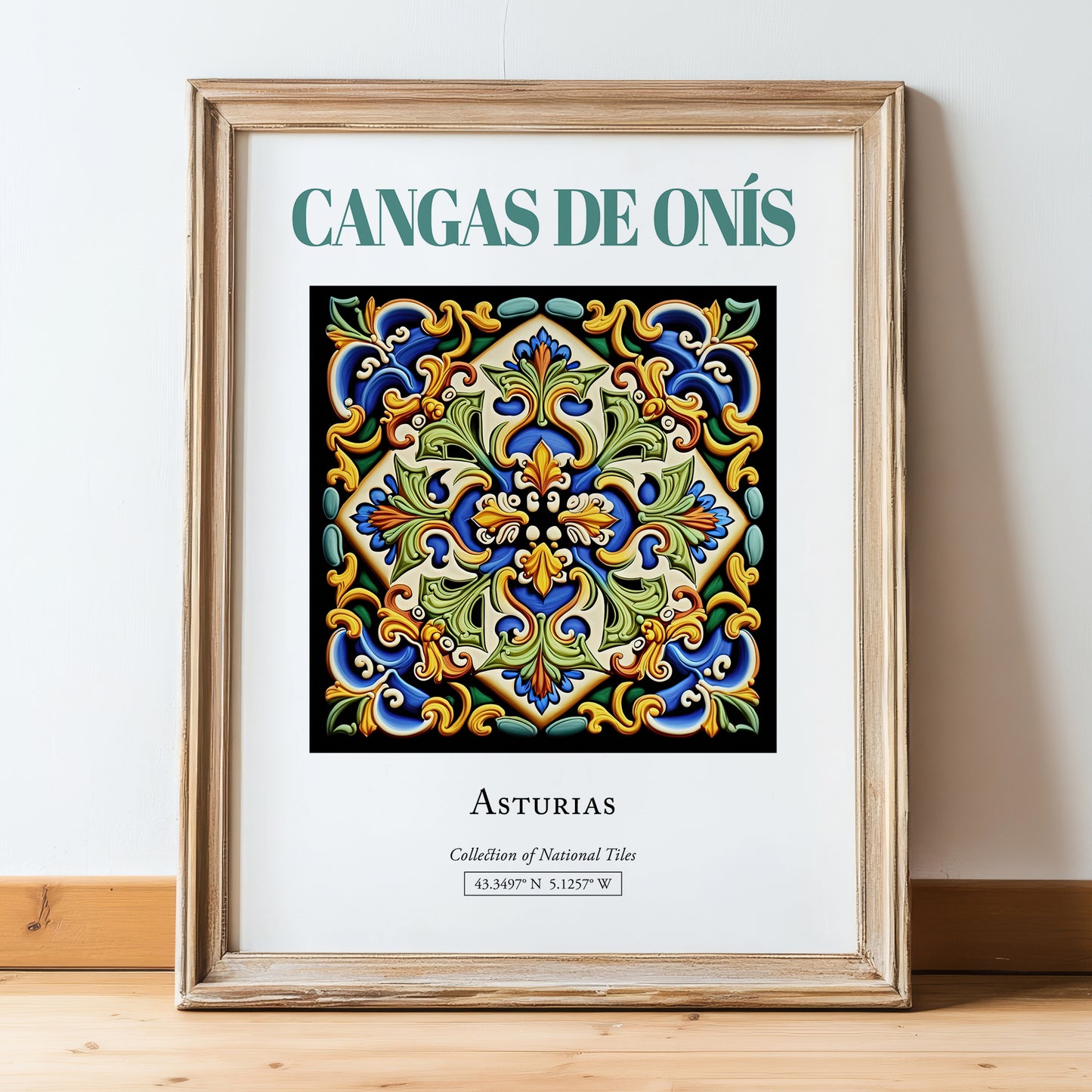 Cangas de Onís, Spain – National Pride Wall Decor, in wooden frame leaning on the floor