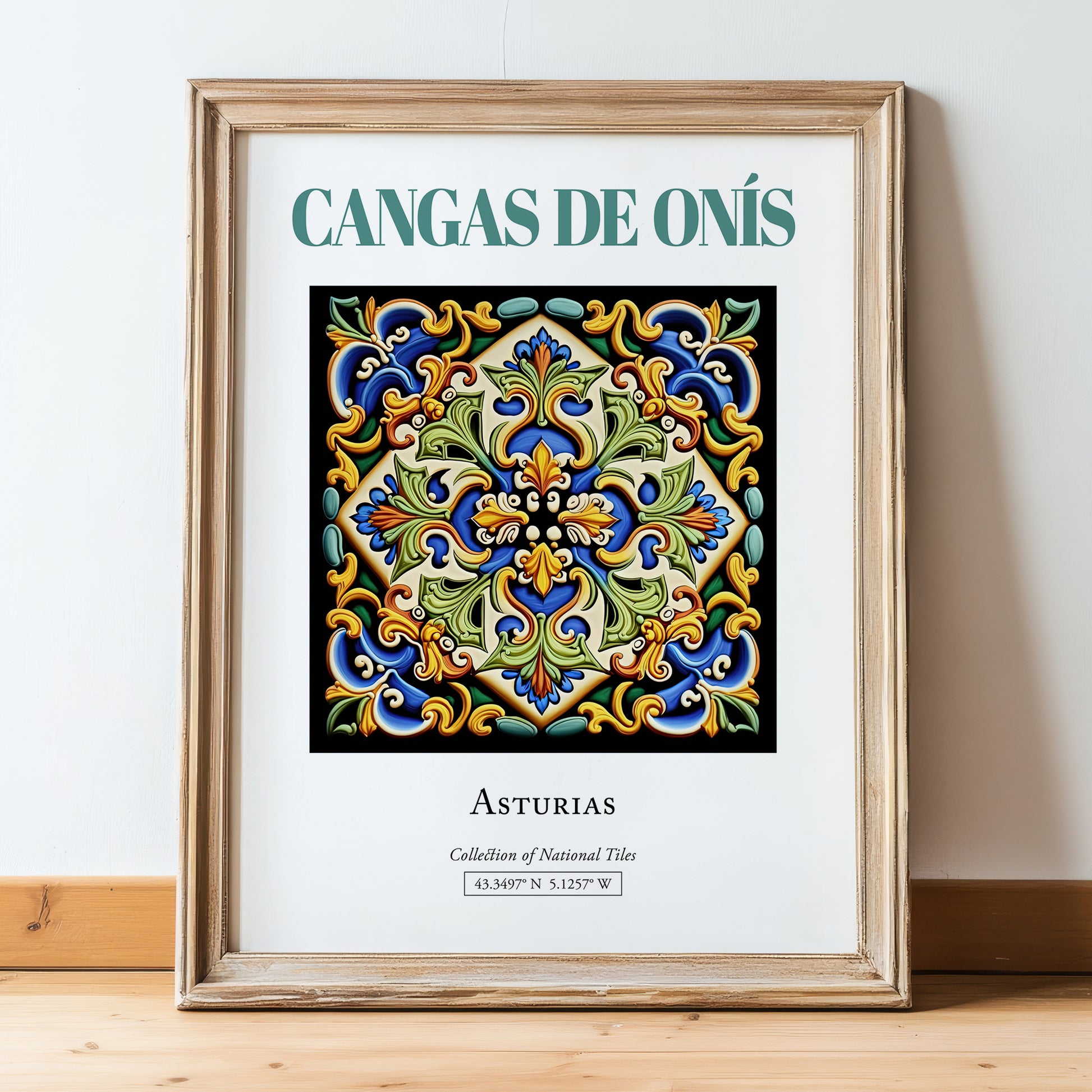 Cangas de Onís, Spain – National Pride Wall Decor, in wooden frame leaning on the floor
