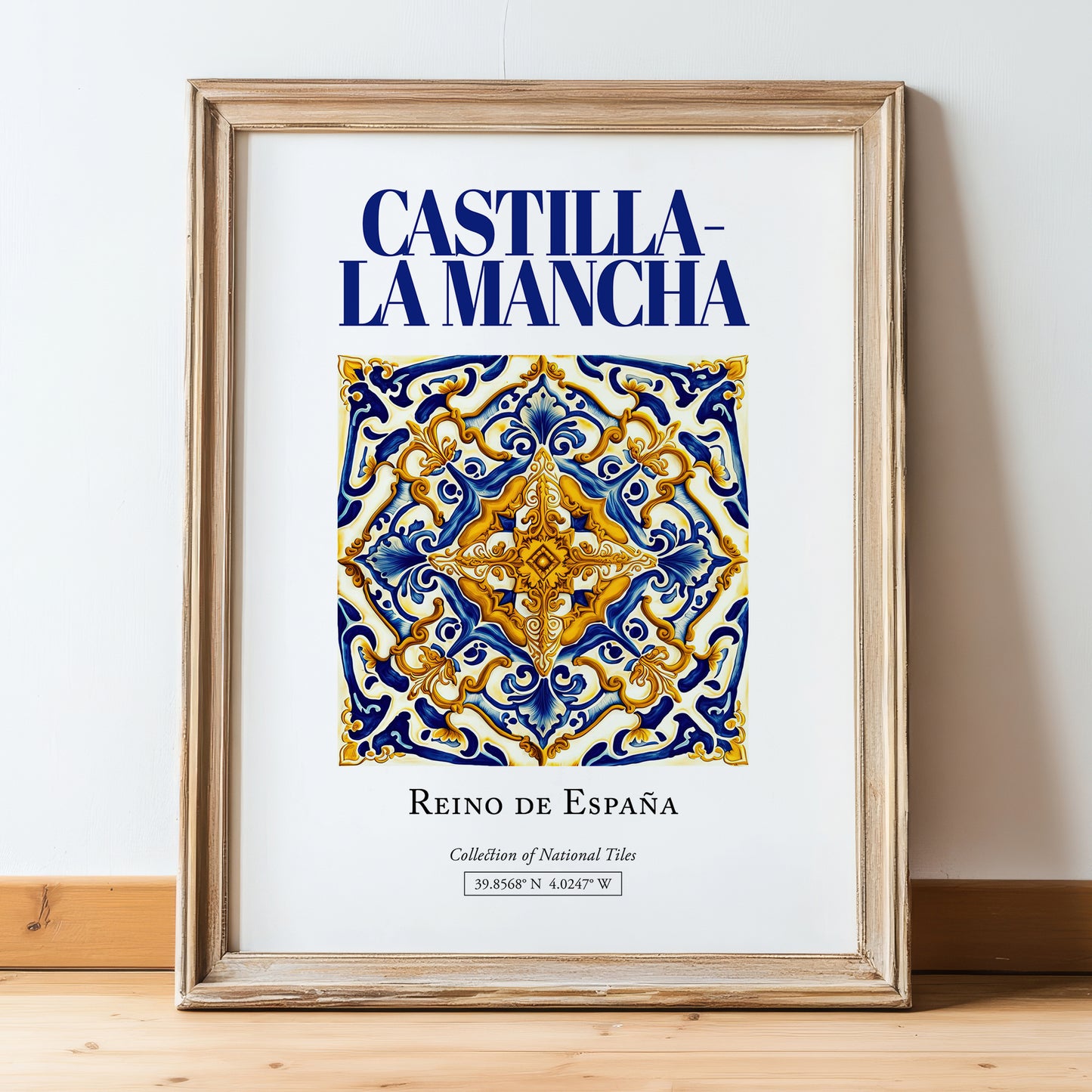Castilla-La Mancha, Spain – Travel Wall Decor, in wooden frame leaning on the floor