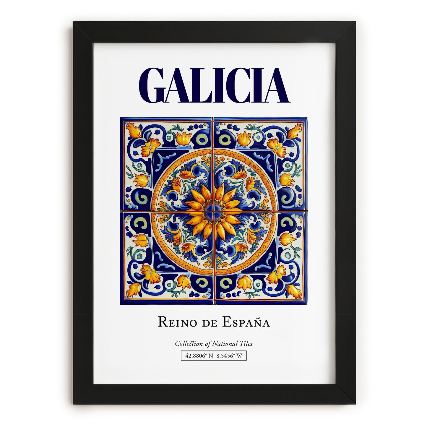Galicia, Spain – Retro Travel Poster, in sleek black frame