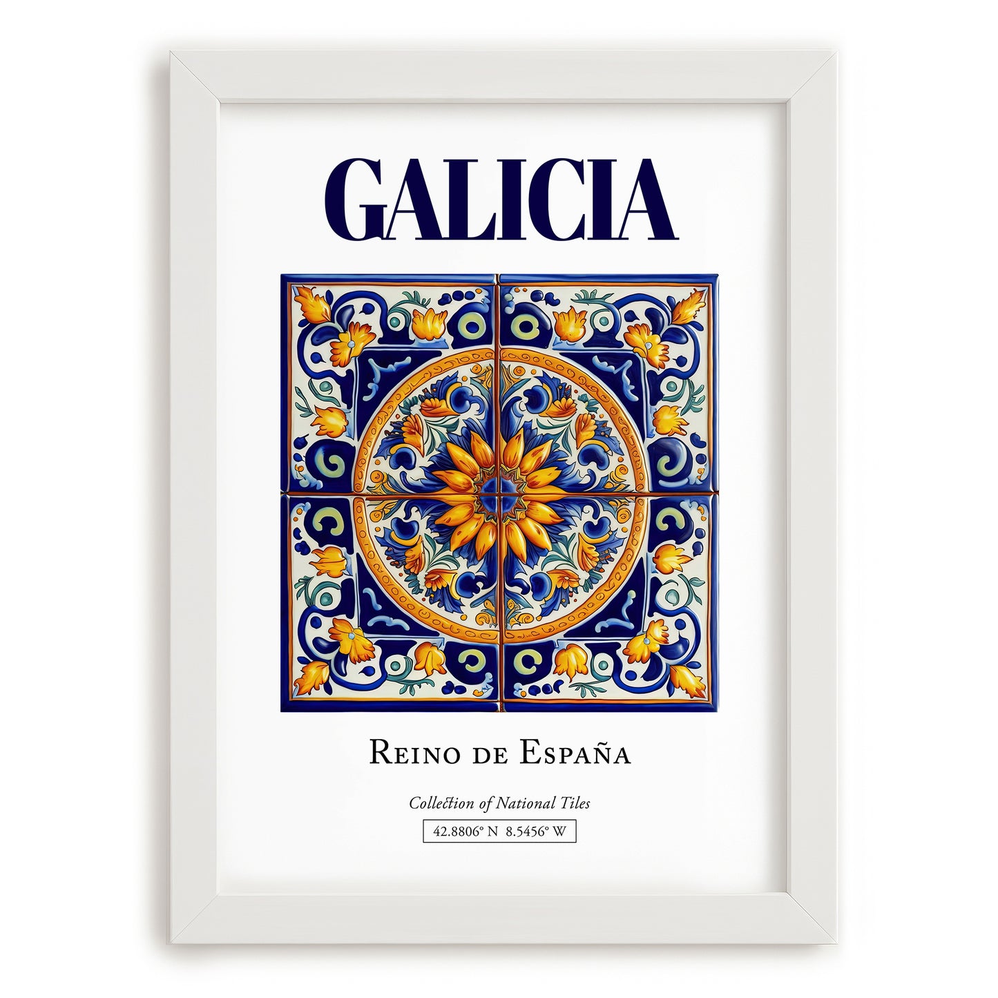 Galicia, Spain – Retro Travel Poster, placed in minimal white frame