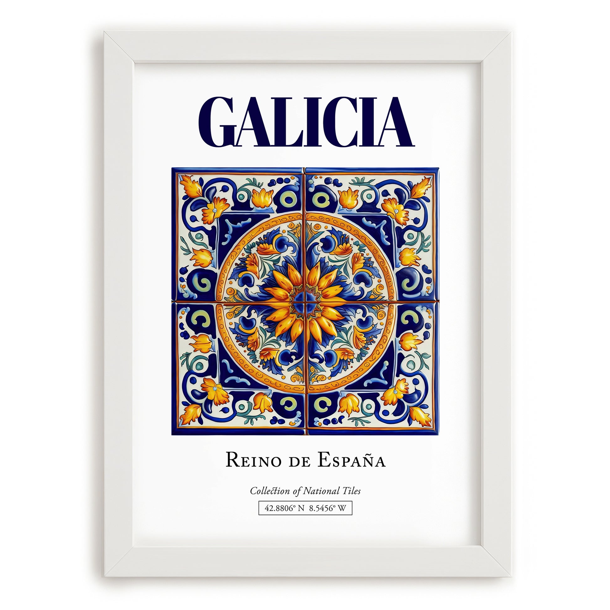 Galicia, Spain – Retro Travel Poster, placed in minimal white frame