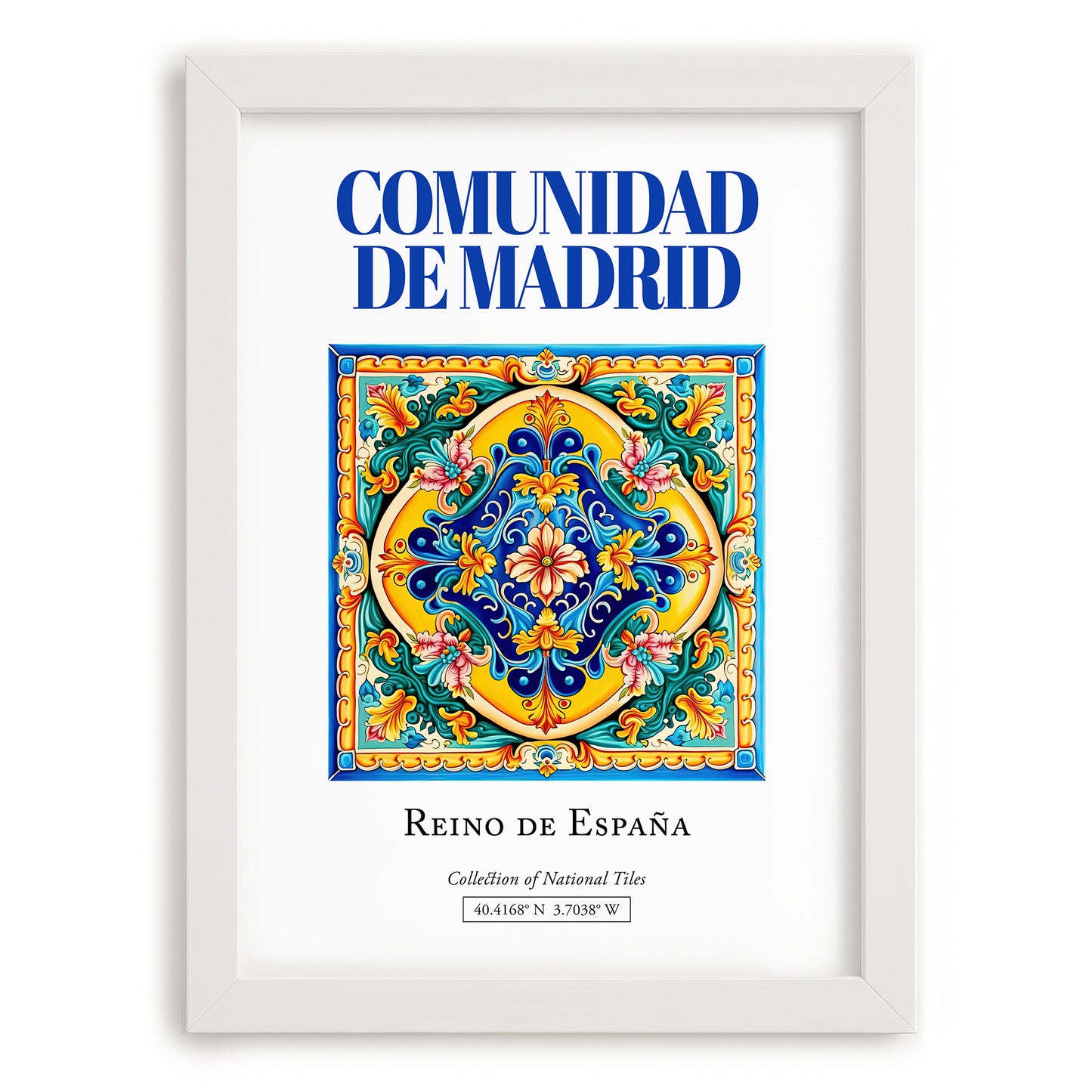Comunidad de Madrid, Spain – Travel Poster, placed in minimal white frame