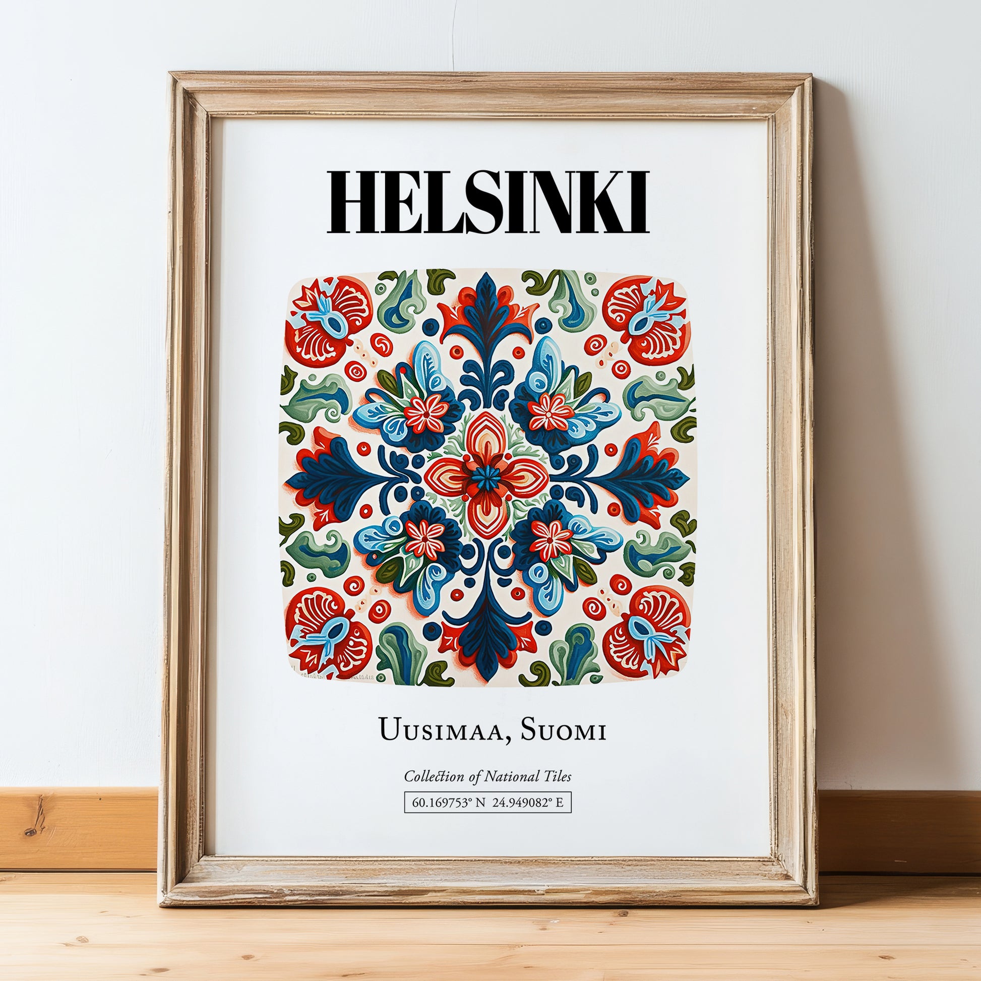 Helsinki, Finland – Country Culture Poster, in wooden frame leaning on the floor