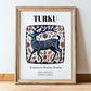 Turku, Finland – Travel Print, in wooden frame leaning on the floor