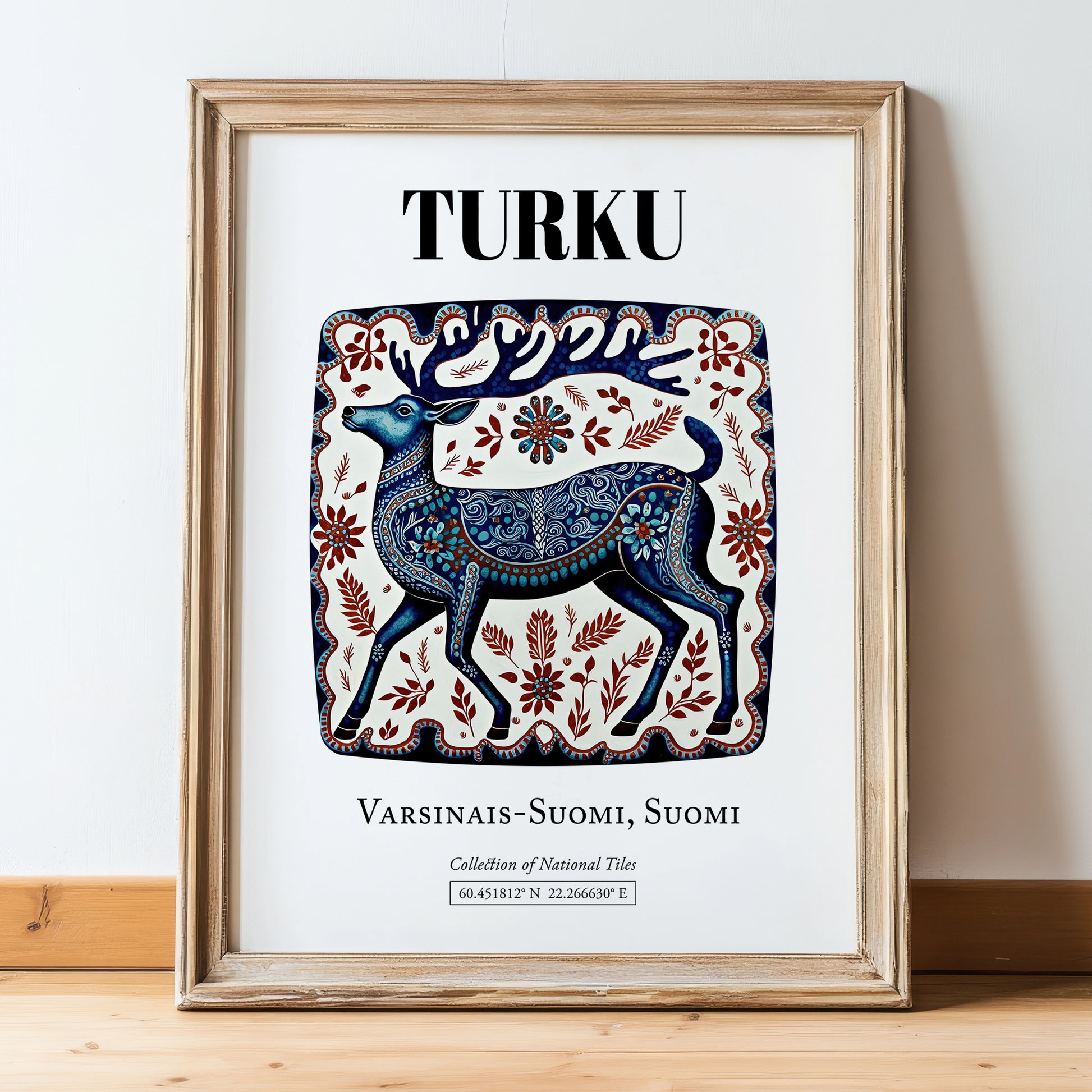 Turku, Finland – Travel Print, in wooden frame leaning on the floor