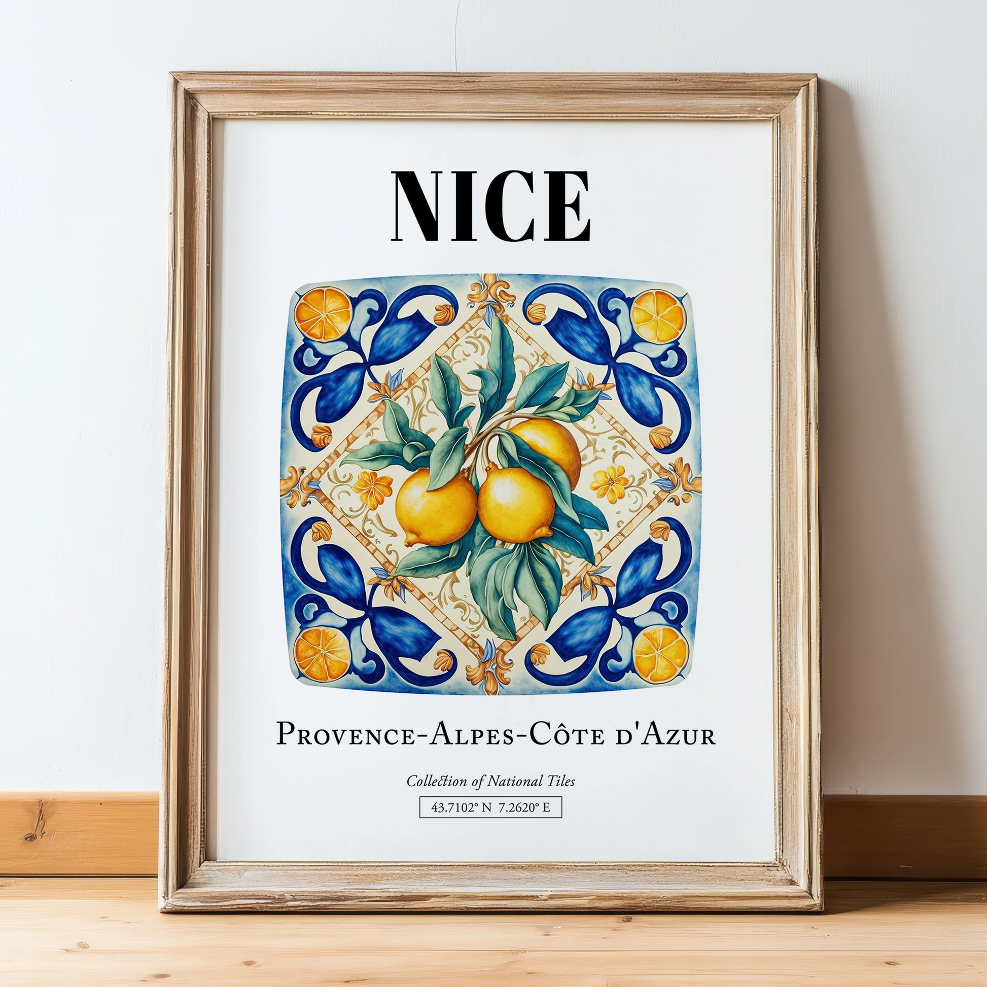 Nice, France – Travel Poster, in wooden frame leaning on the floor