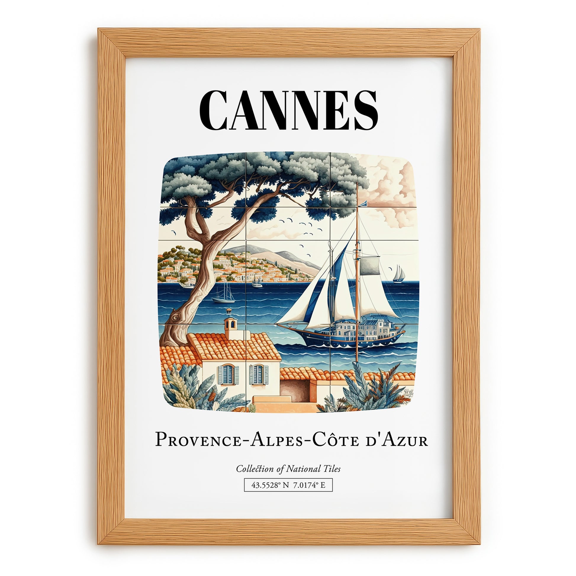 Cannes, France – Travel Poster, set in oak frame