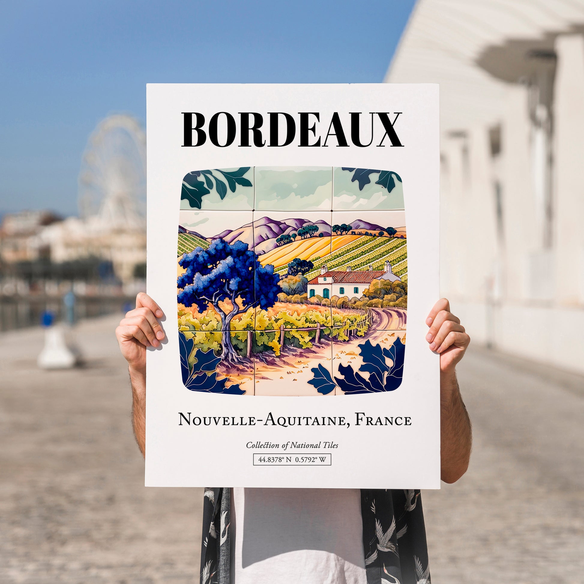 Bordeaux, France – Travel Print, no-text version framed in wood