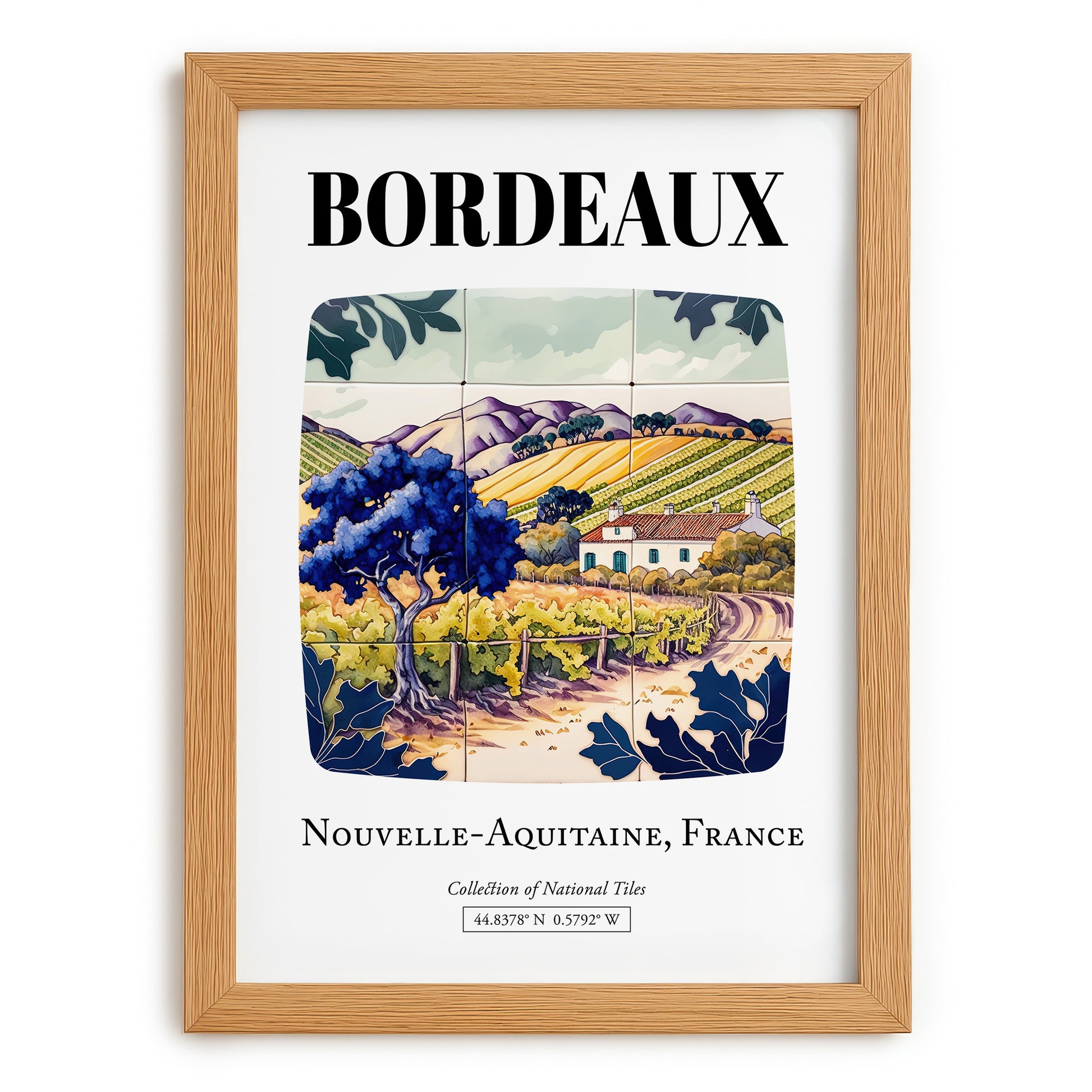 Bordeaux, France – Travel Print, set in oak frame