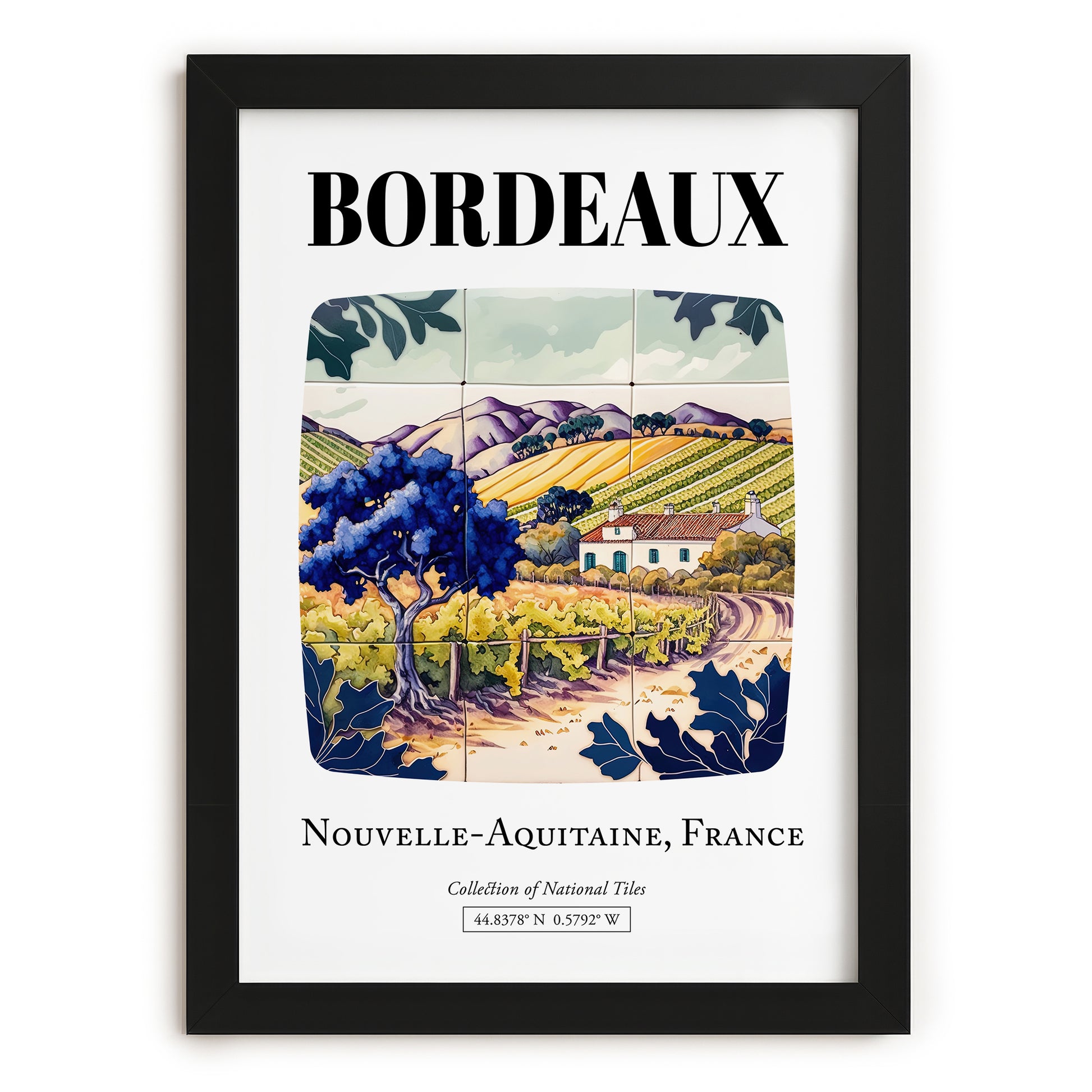 Bordeaux, France – Travel Print, in sleek black frame