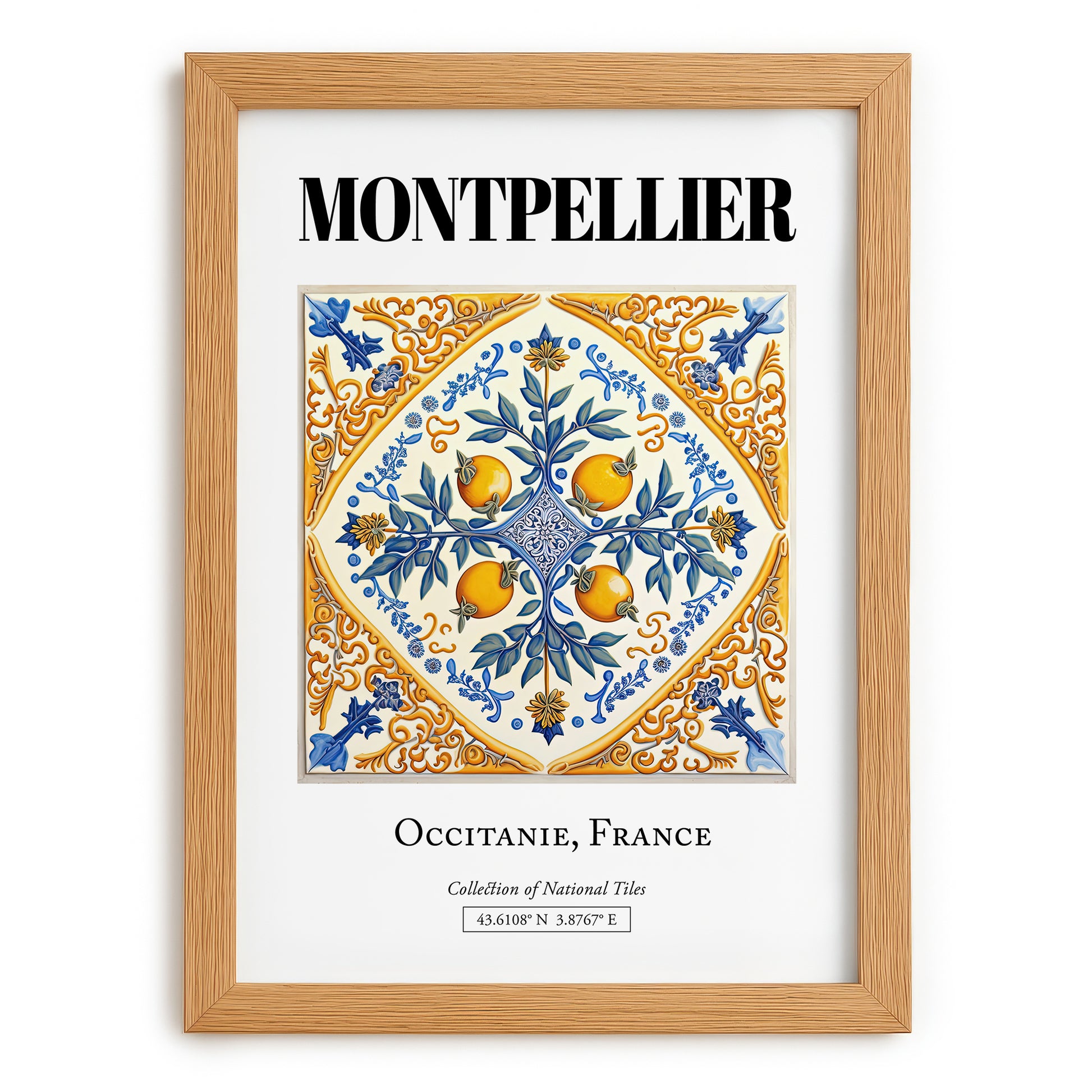 Montpellier, France – Architectural Travel Art, set in oak frame
