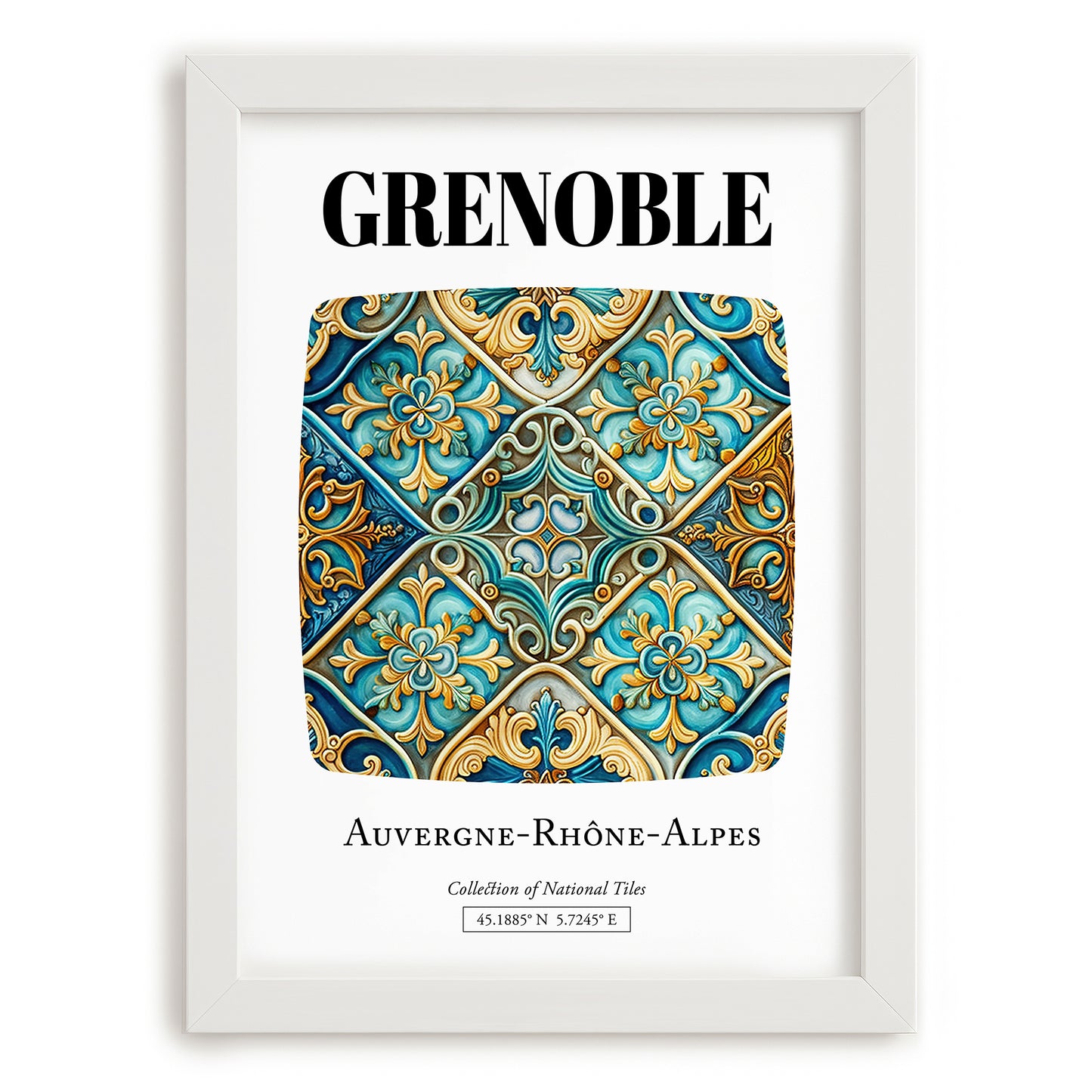Grenoble, France – Travel Print, placed in minimal white frame