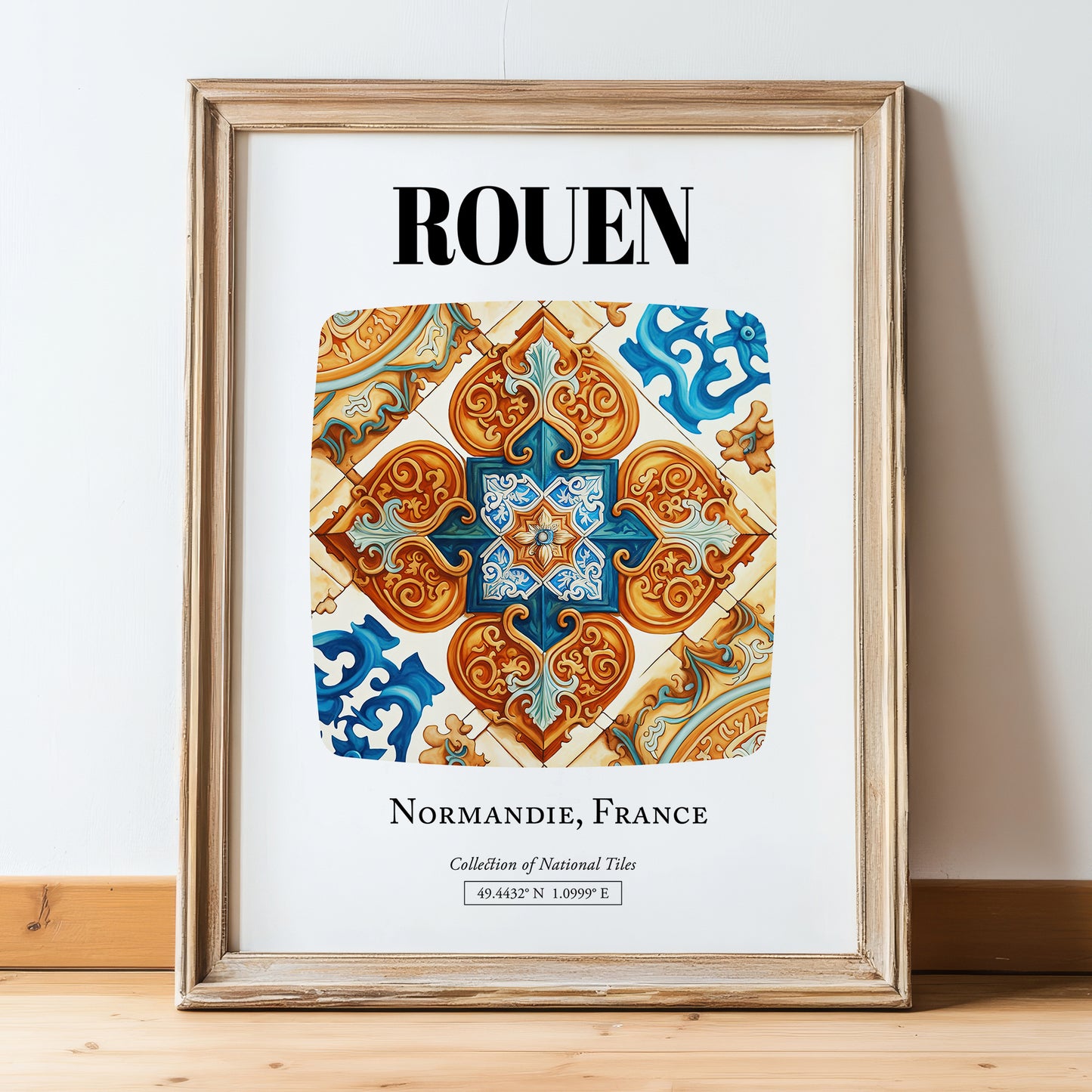 Rouen, France – Architectural Travel Art, in wooden frame leaning on the floor