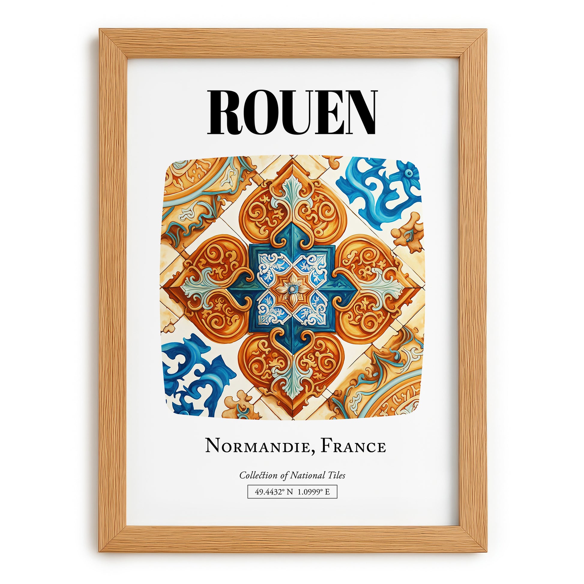 Rouen, France – Architectural Travel Art, set in oak frame