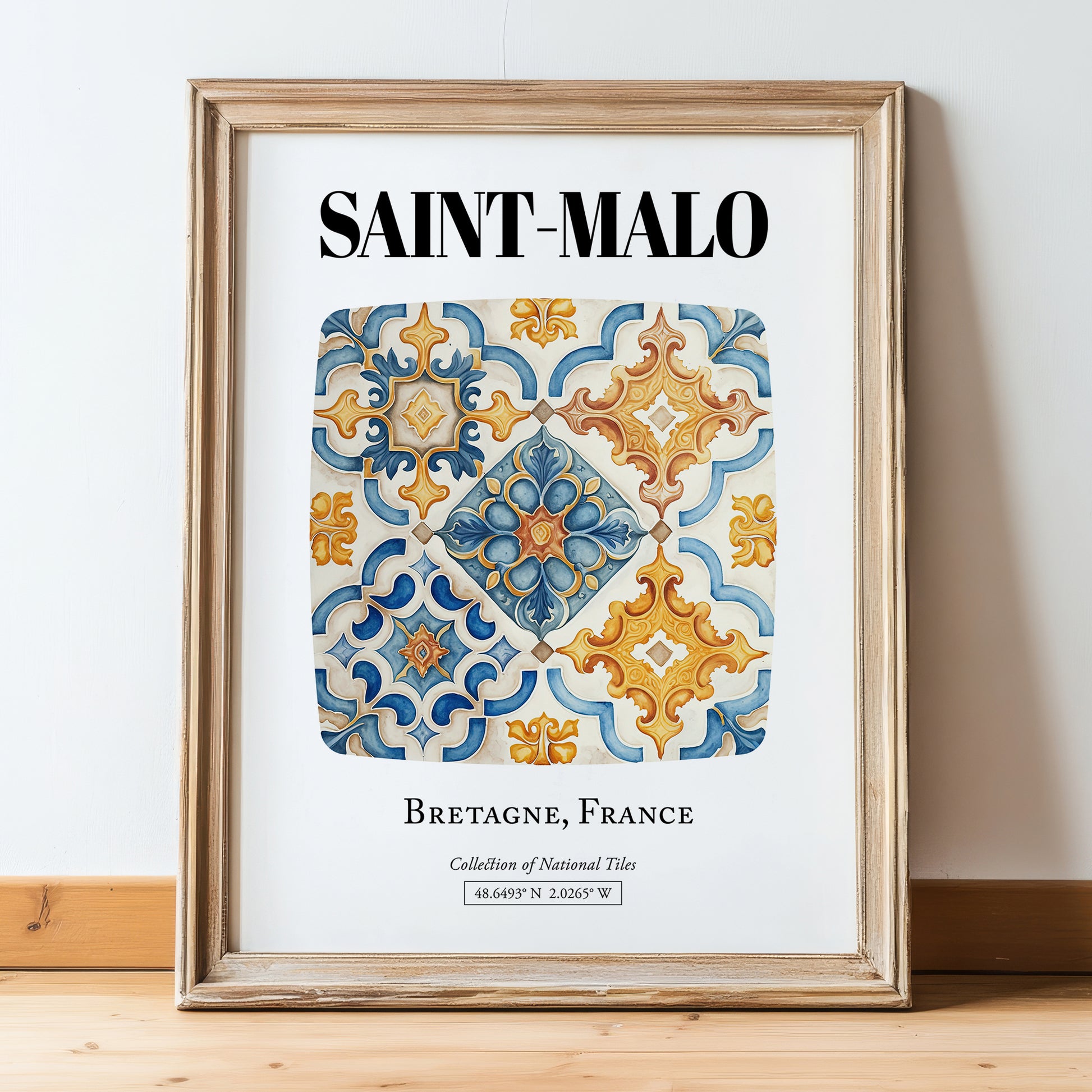 Saint-malo, France – Travel Wall Decor, in wooden frame leaning on the floor
