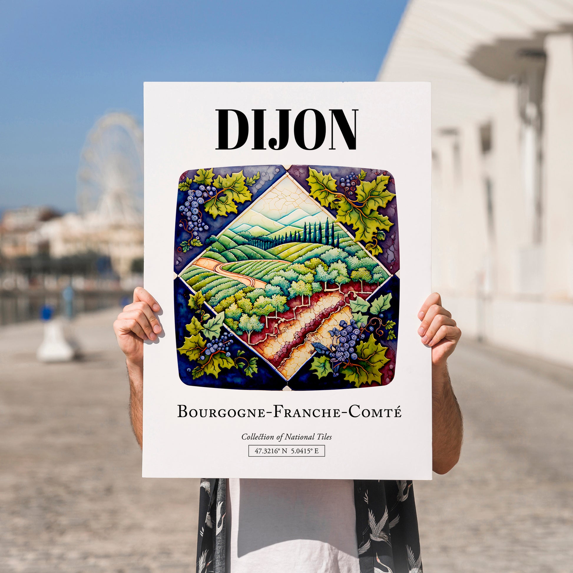 Dijon, France – Travel Poster, no-text version framed in wood