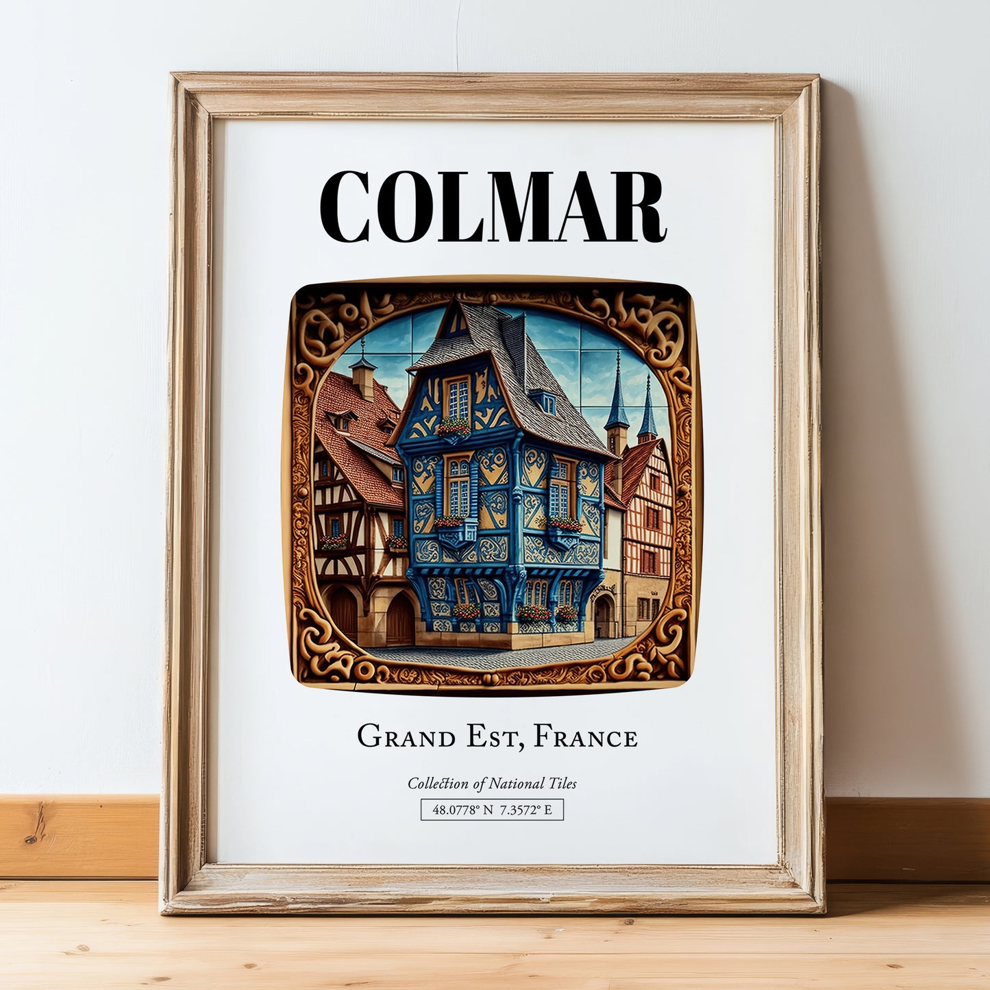 Colmar, France – Travel Wall Decor, in wooden frame leaning on the floor