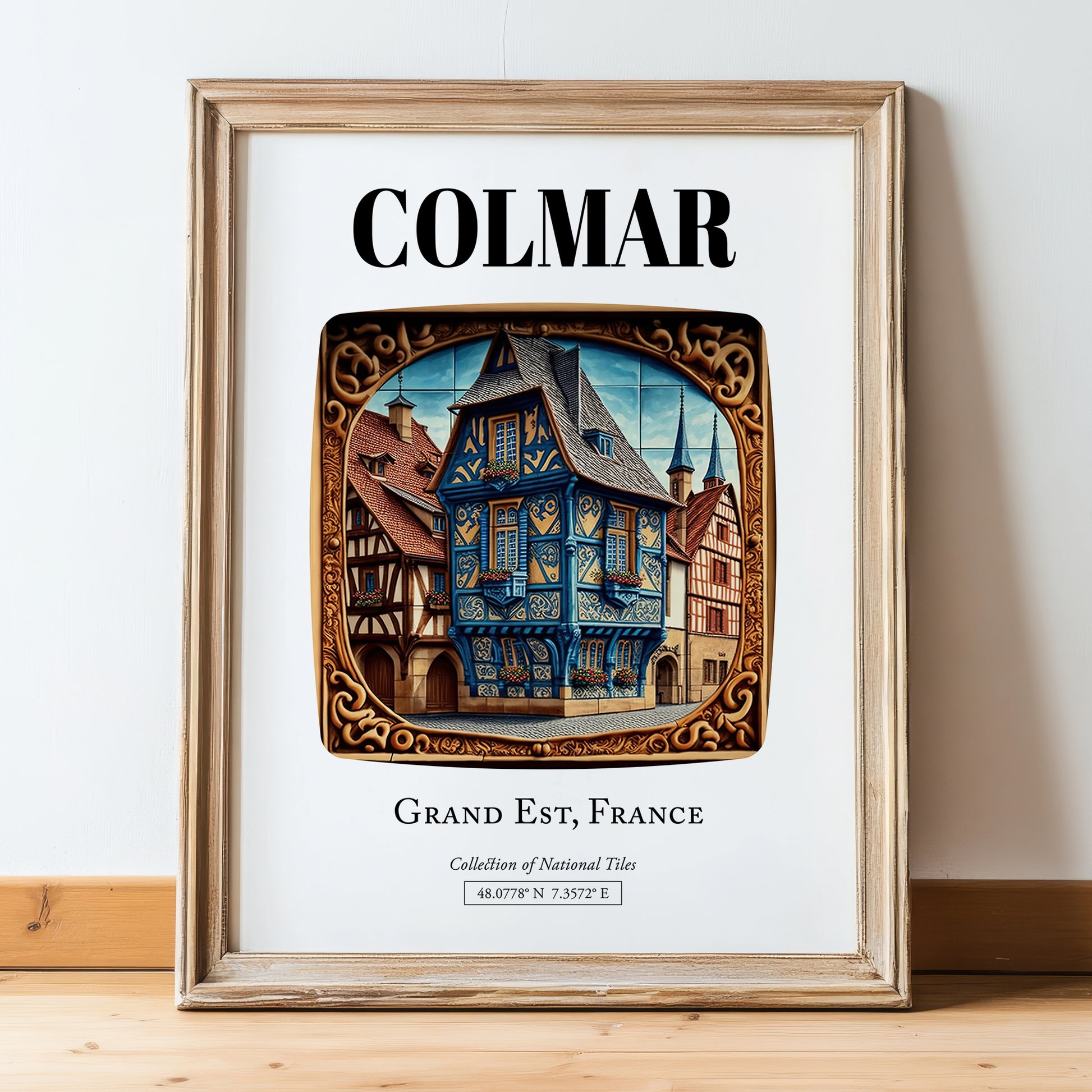 Colmar, France – Travel Wall Decor, in wooden frame leaning on the floor