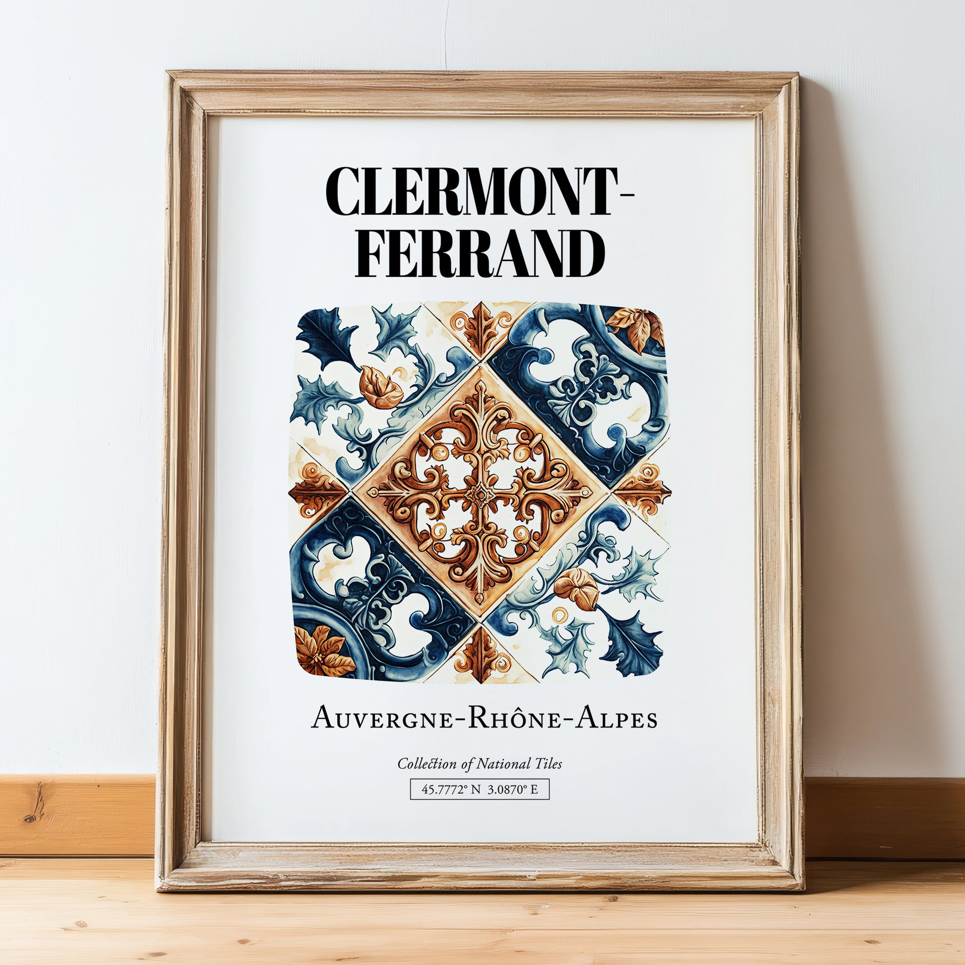 Clermont-ferrand, France – Travel Poster, in wooden frame leaning on the floor