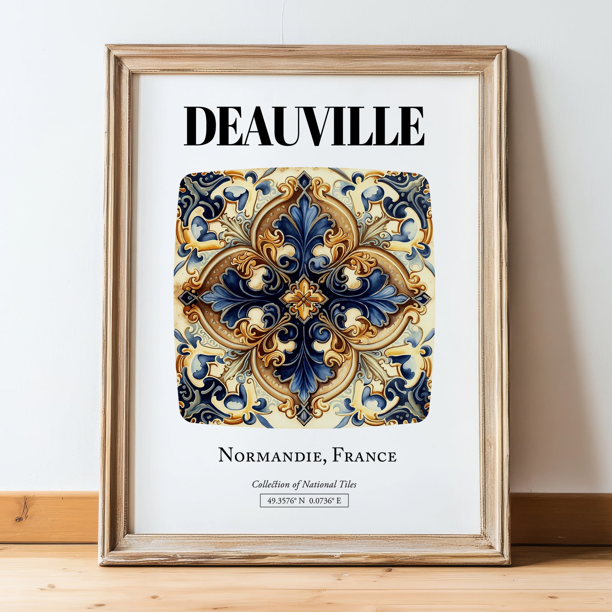 Deauville, France – Travel Print, in wooden frame leaning on the floor