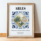 Arles, France – Travel Poster, in wooden frame leaning on the floor