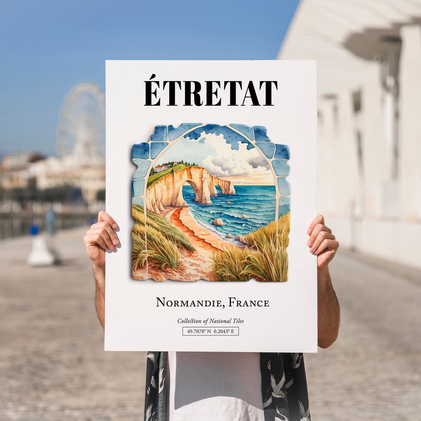Étretat, France – Minimalist Travel Print, no-text version framed in wood