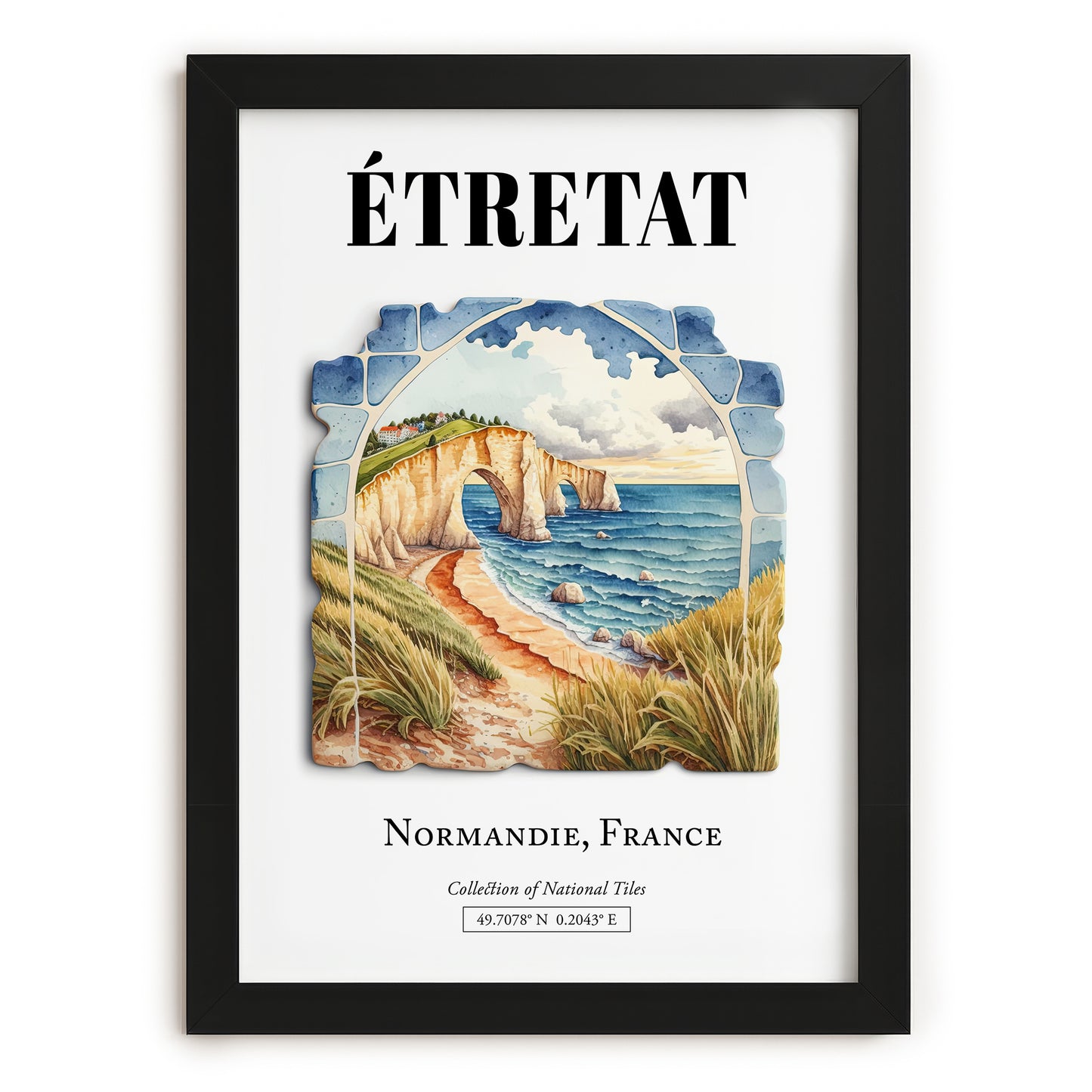 Étretat, France – Minimalist Travel Print, in sleek black frame