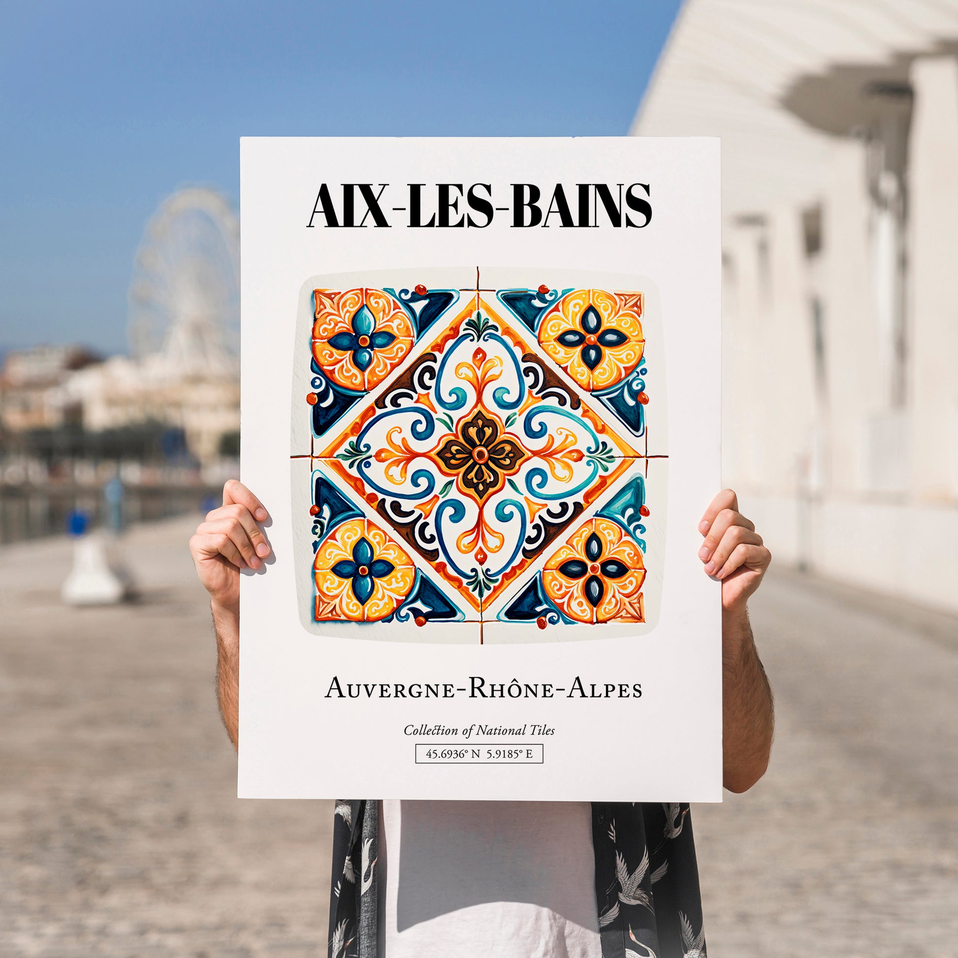 Aix-les-bains, France – Travel Print, no-text version framed in wood