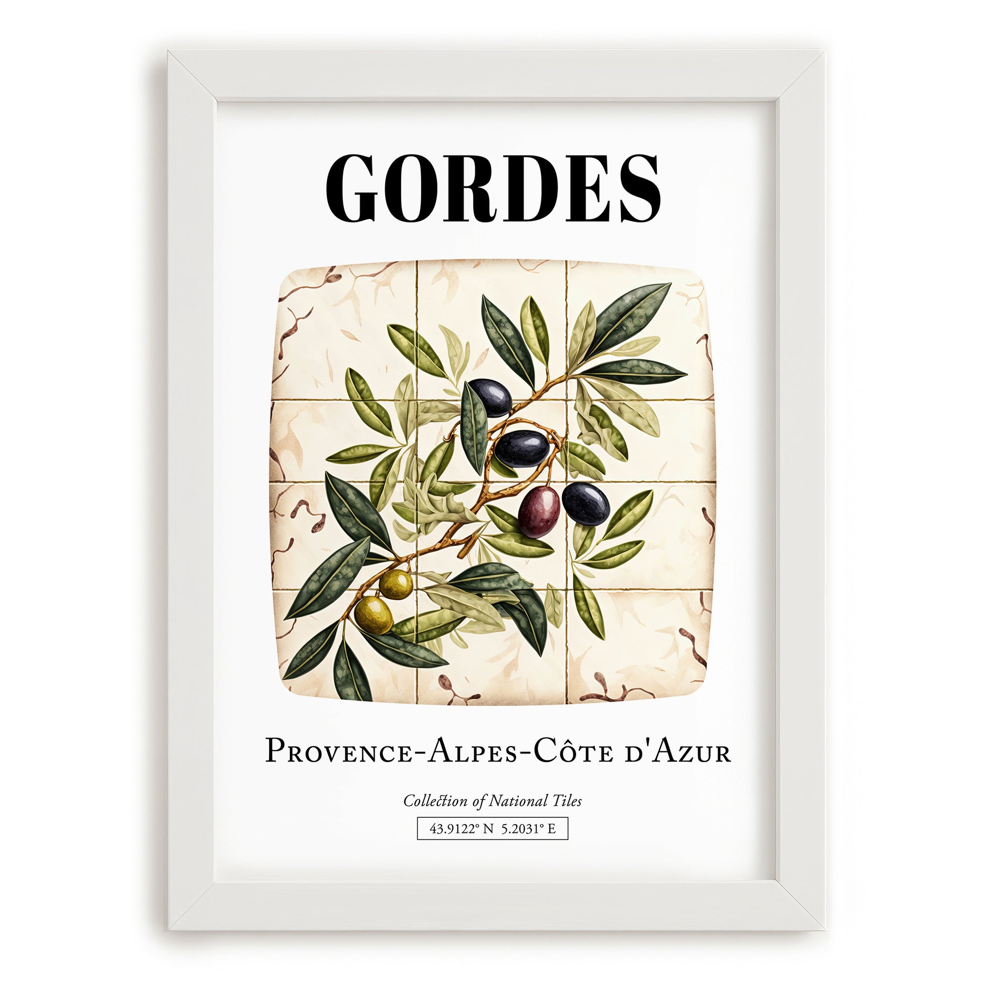 Gordes, France – Travel Poster, placed in minimal white frame