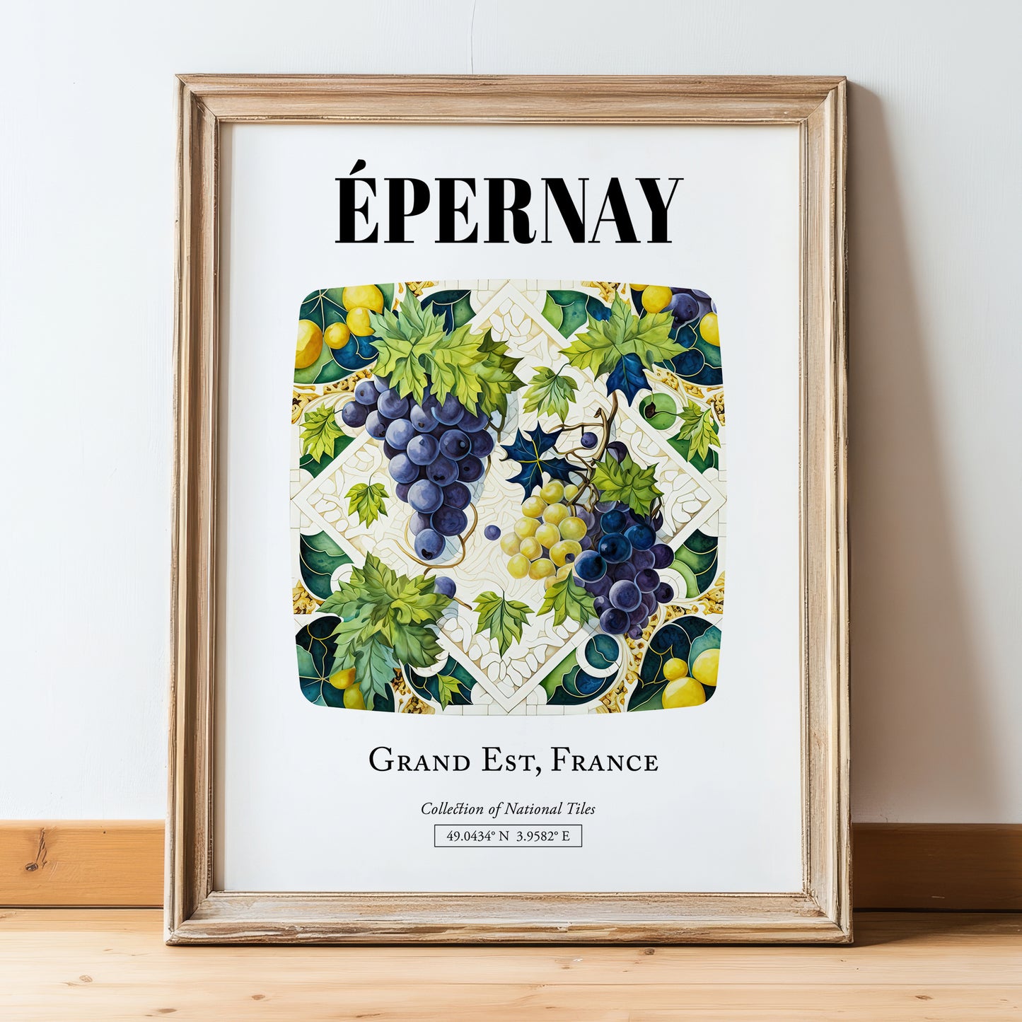Épernay, France – Travel Print, in wooden frame leaning on the floor