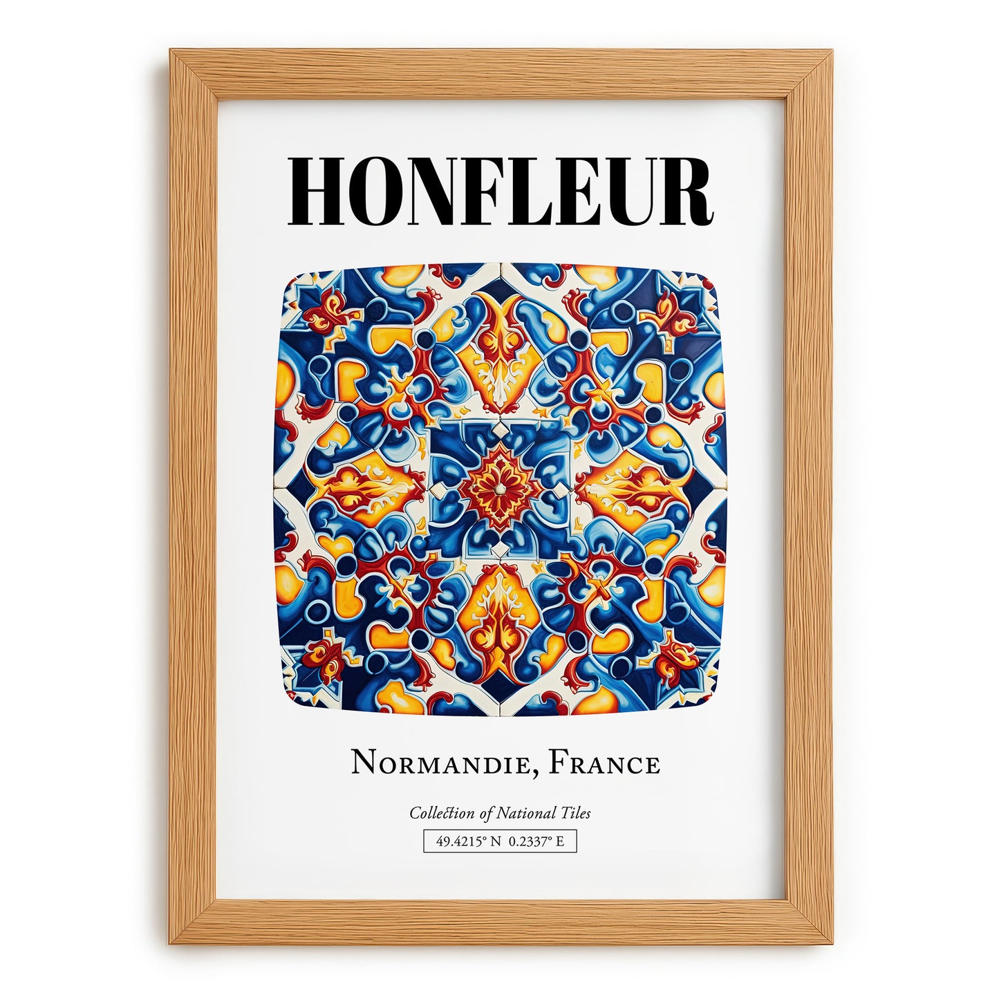 Honfleur, France – Travel Poster, set in oak frame