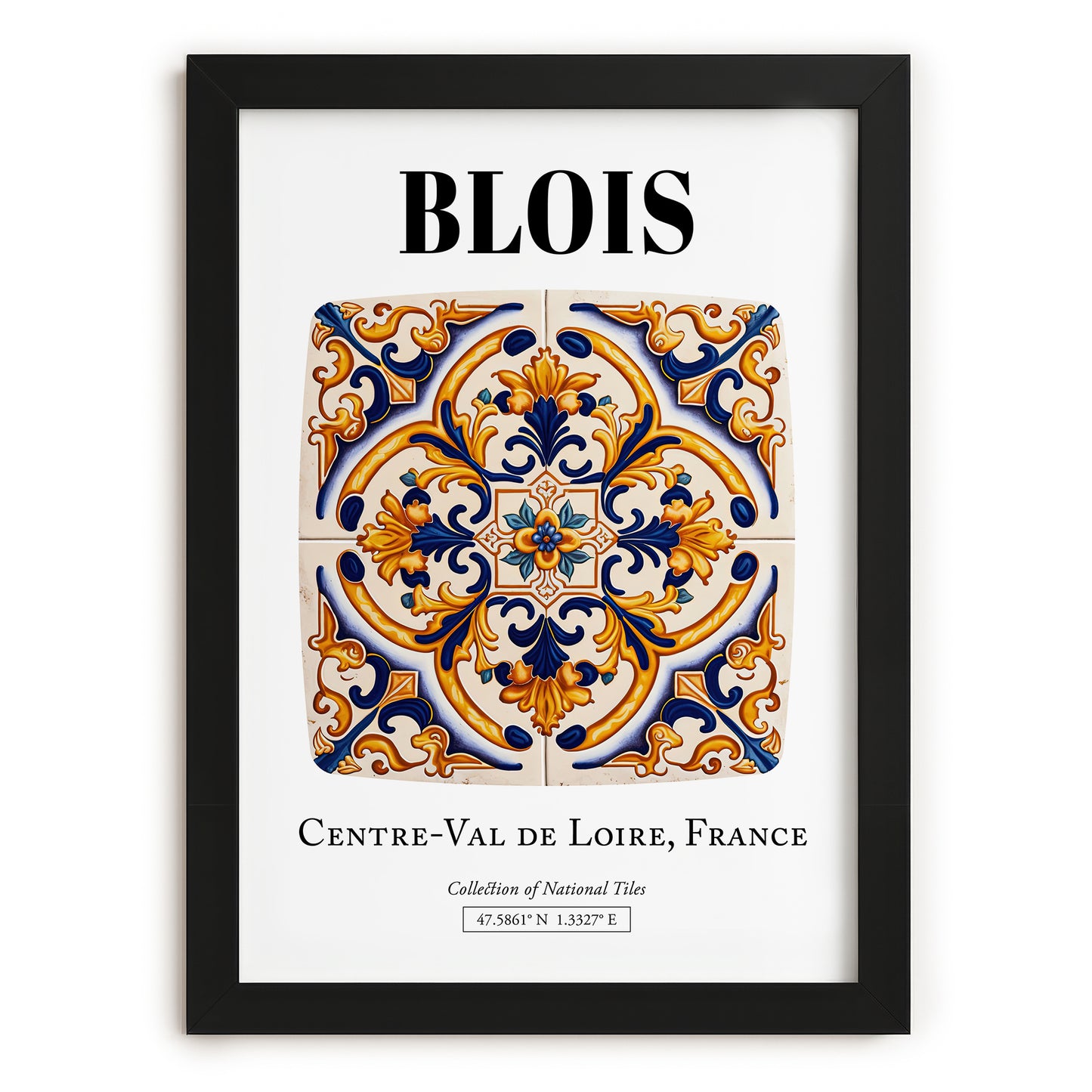Blois, France – Travel Poster, in sleek black frame