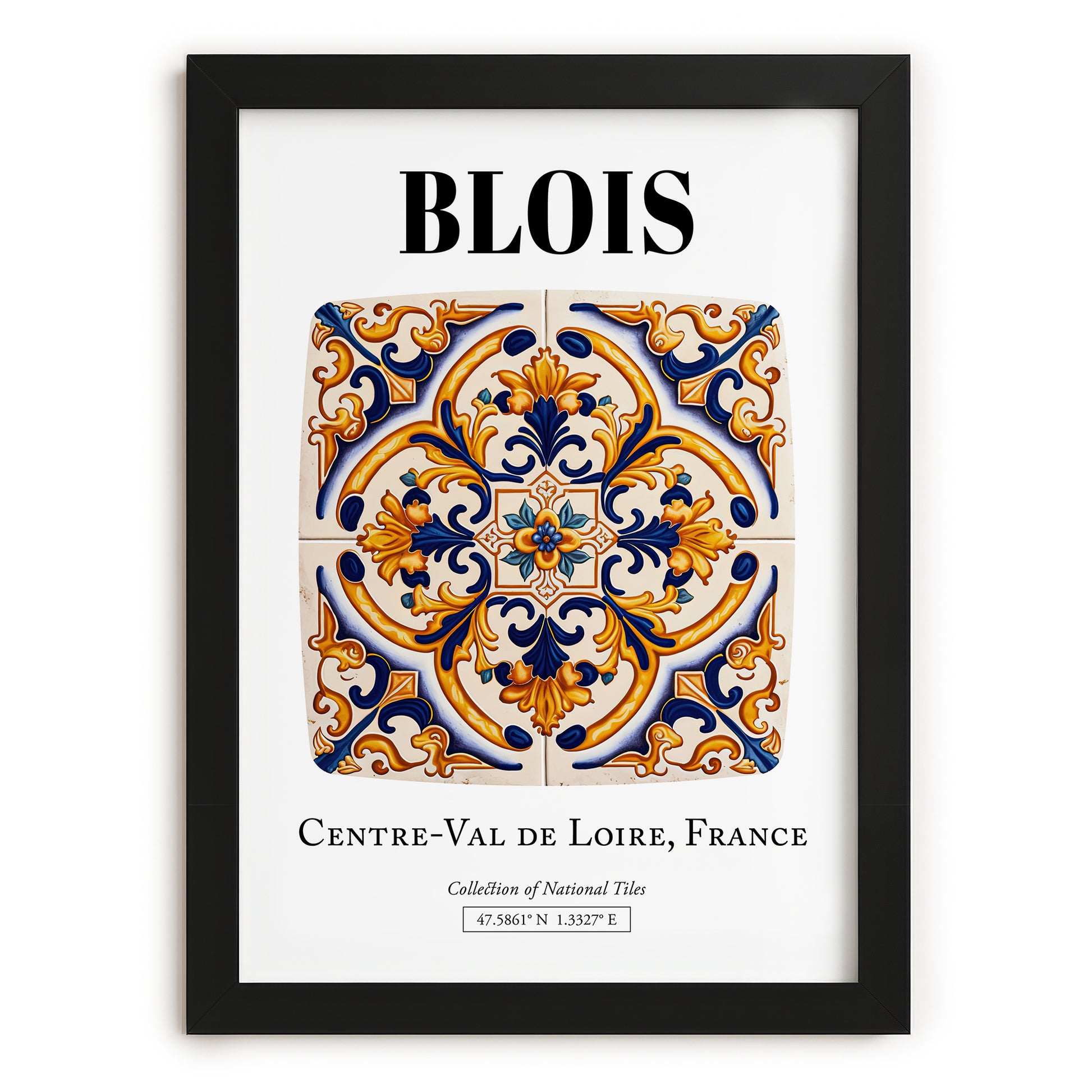 Blois, France – Travel Poster, in sleek black frame