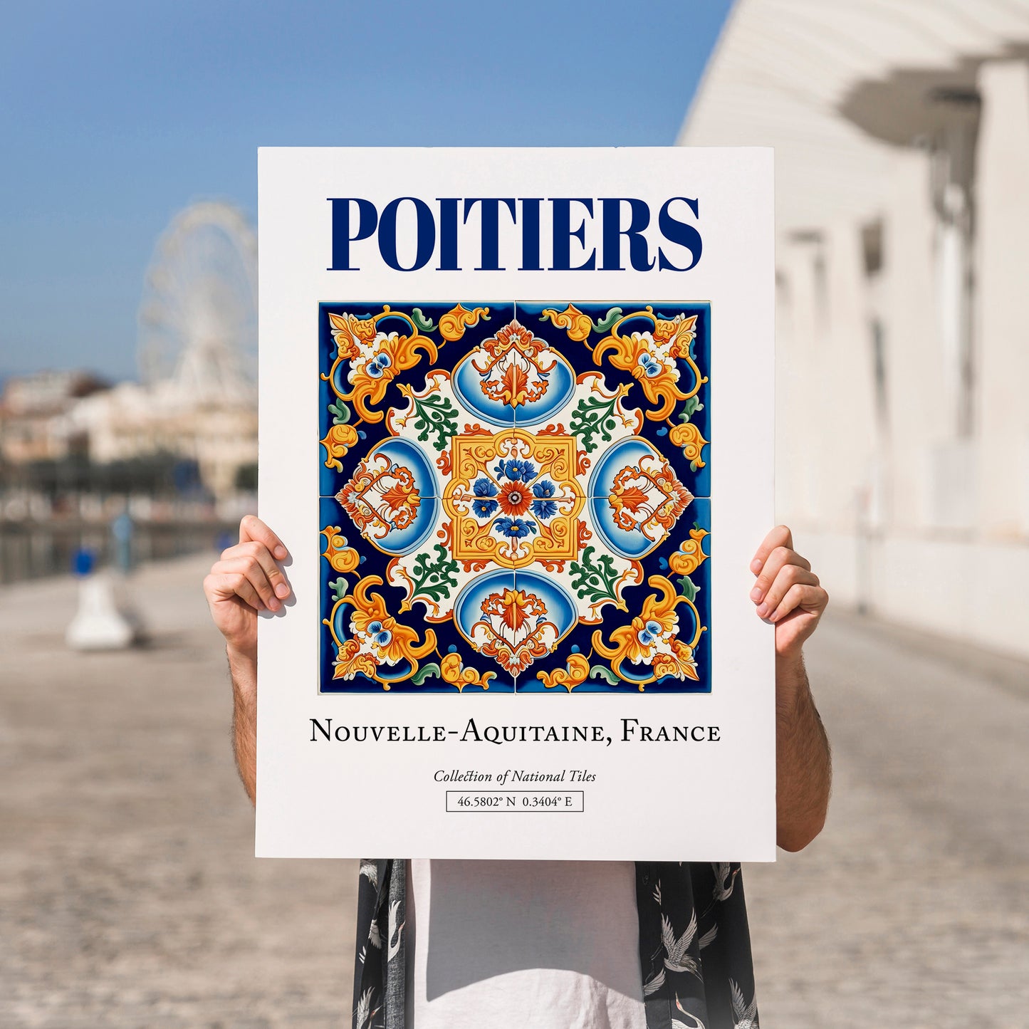 Poitiers, France – Travel Poster, no-text version framed in wood