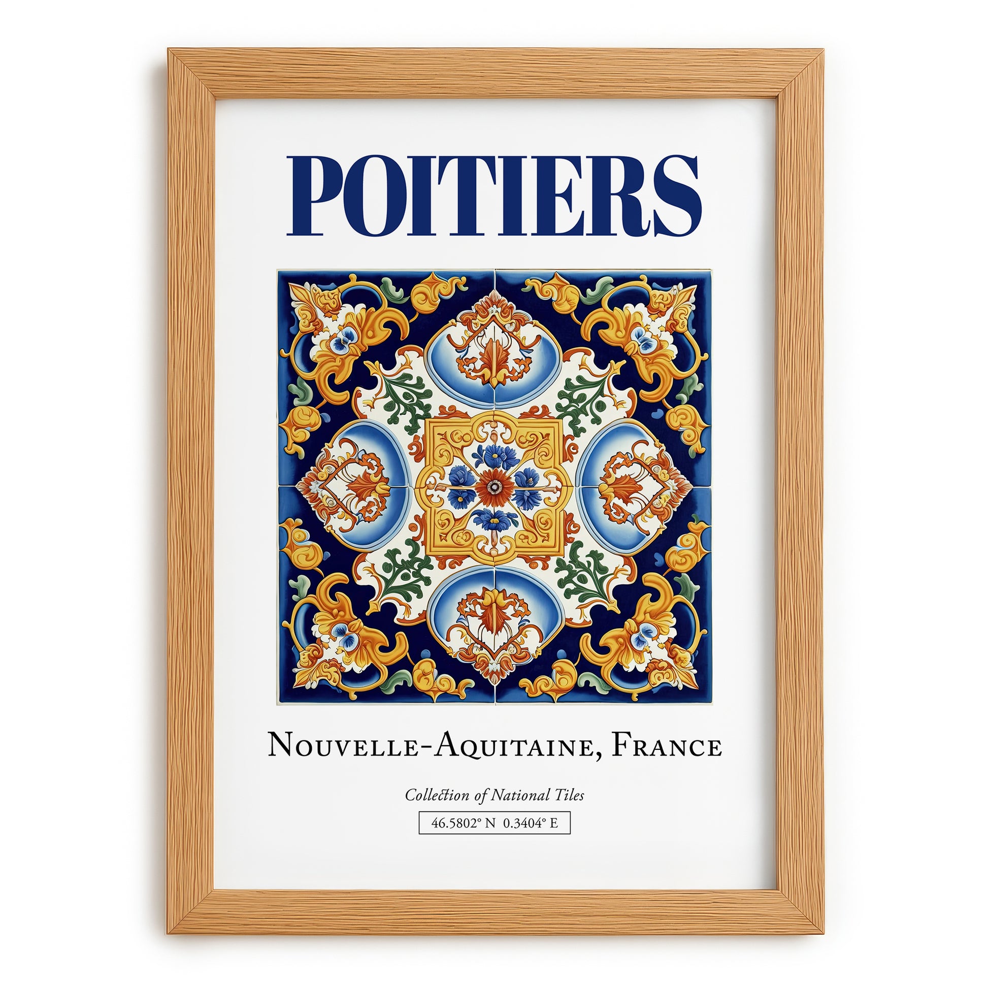 Poitiers, France – Travel Poster, set in oak frame