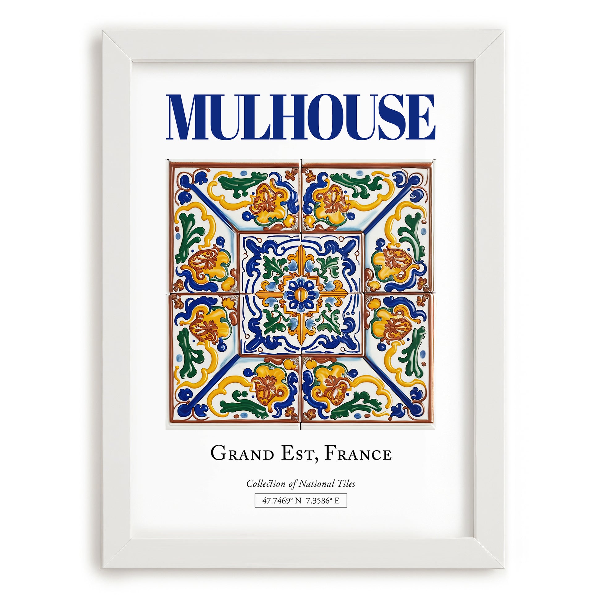 Mulhouse, France – Travel Poster, placed in minimal white frame