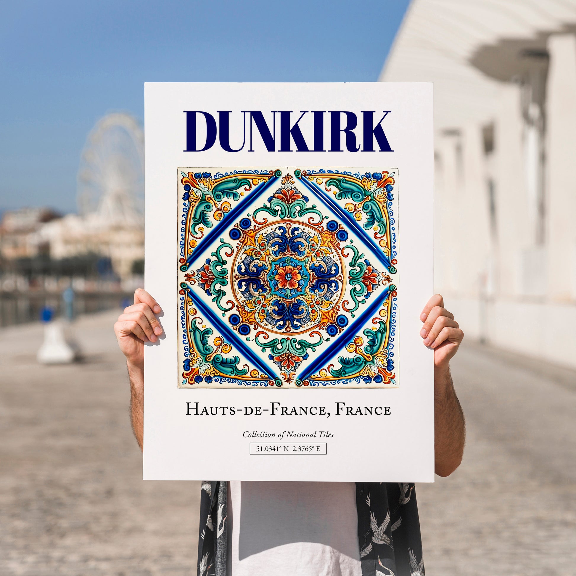 Dunkirk, France – Retro Travel Poster, no-text version framed in wood