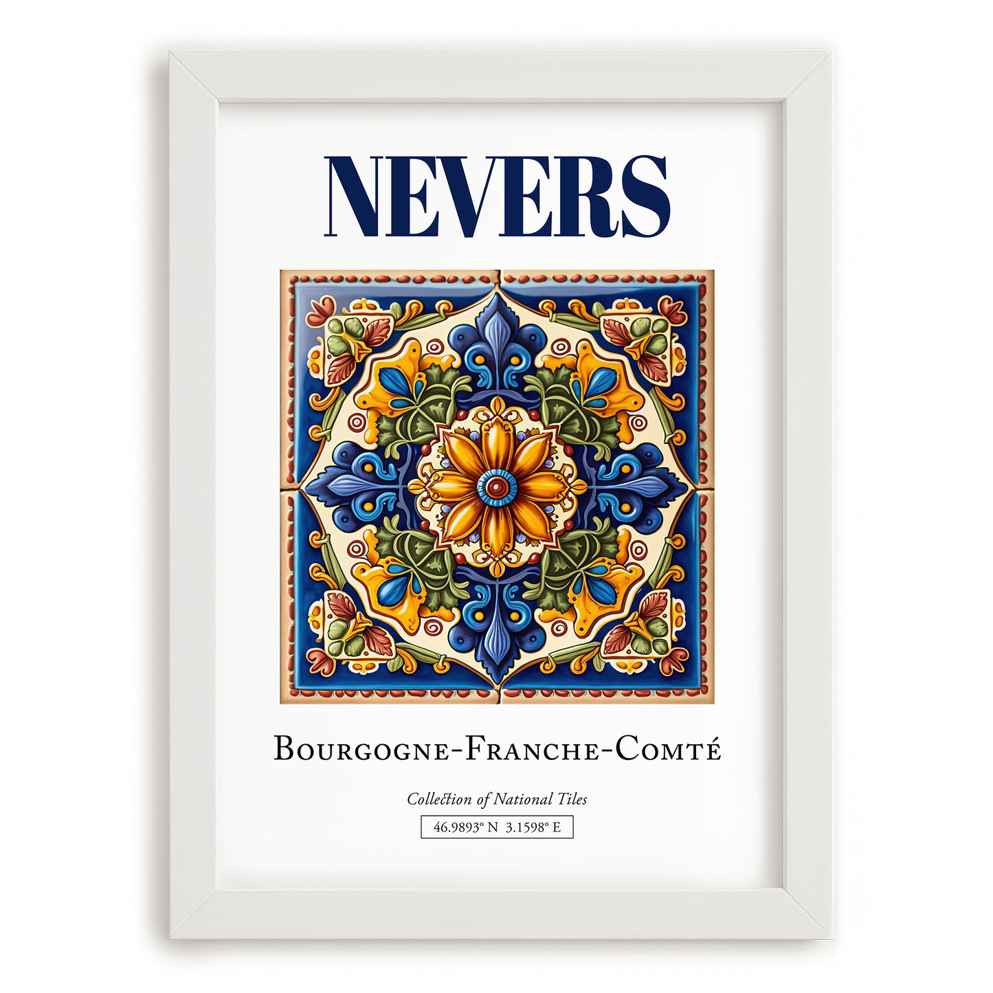 Nevers, France – Away From Home Poster, placed in minimal white frame