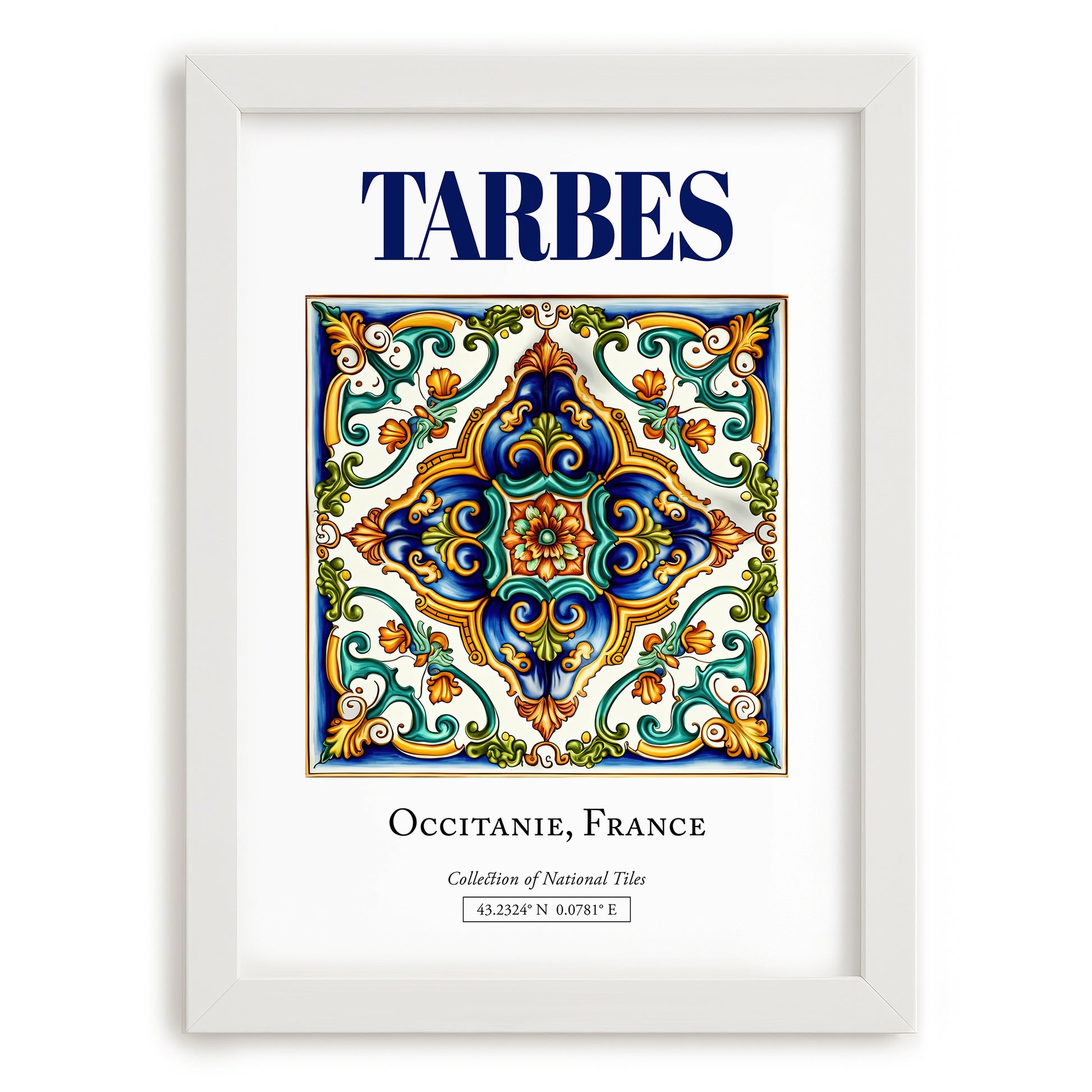 Tarbes, France – Travel Poster, placed in minimal white frame