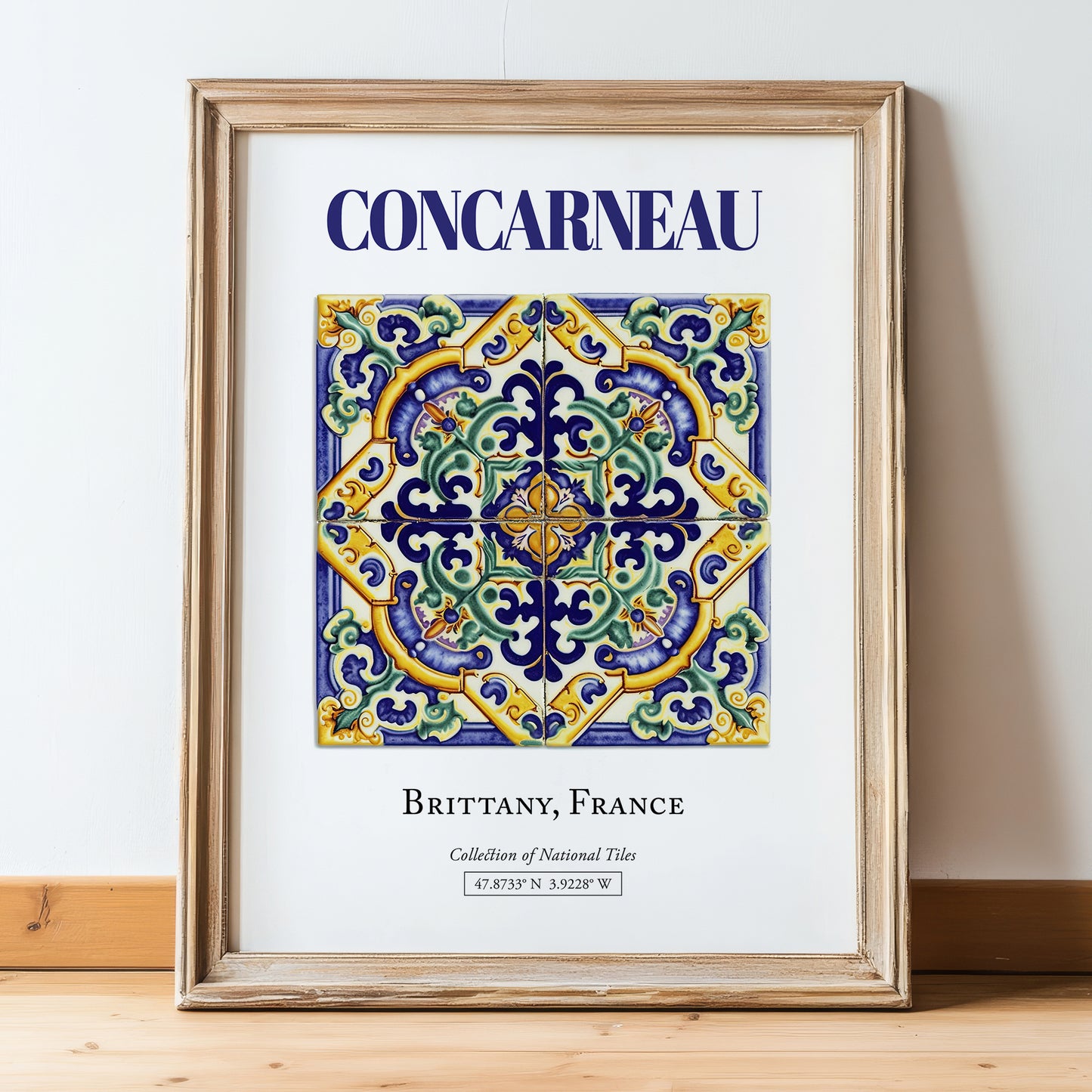 Concarneau, France – Travel Poster, in wooden frame leaning on the floor